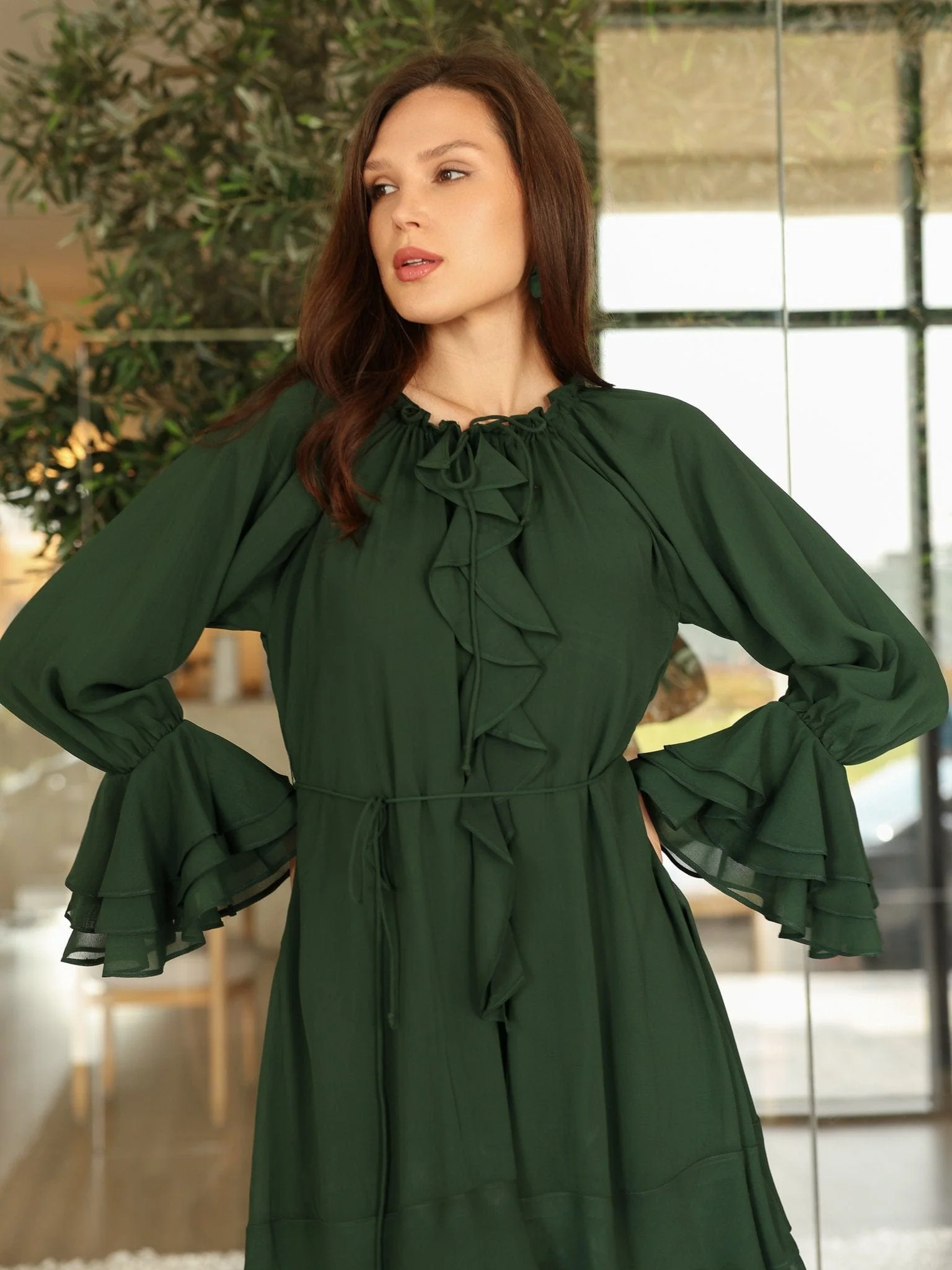 Midori Ruffle Green Long Dress - Image 5