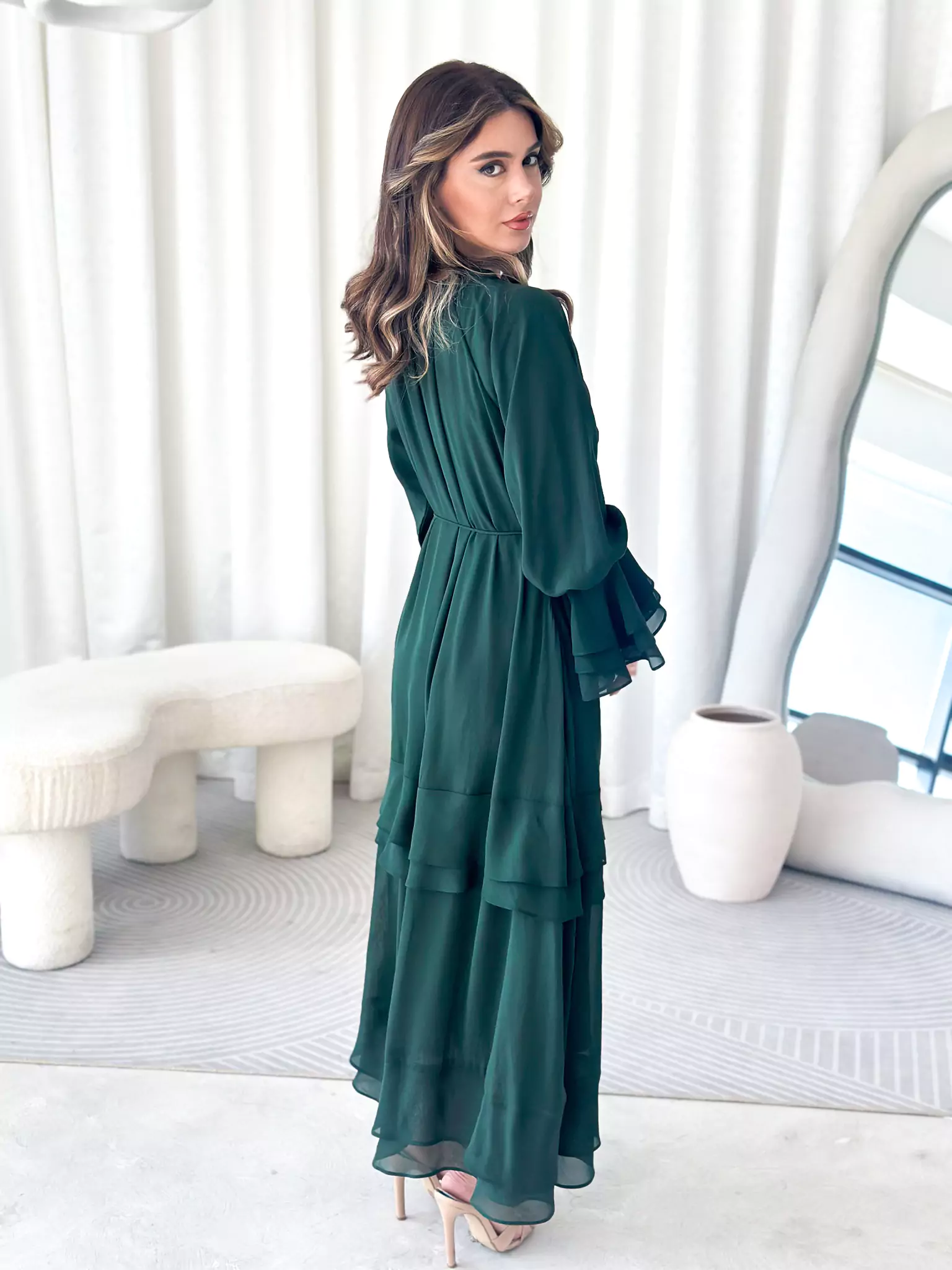Midori Ruffle Green Long Dress - Image 6