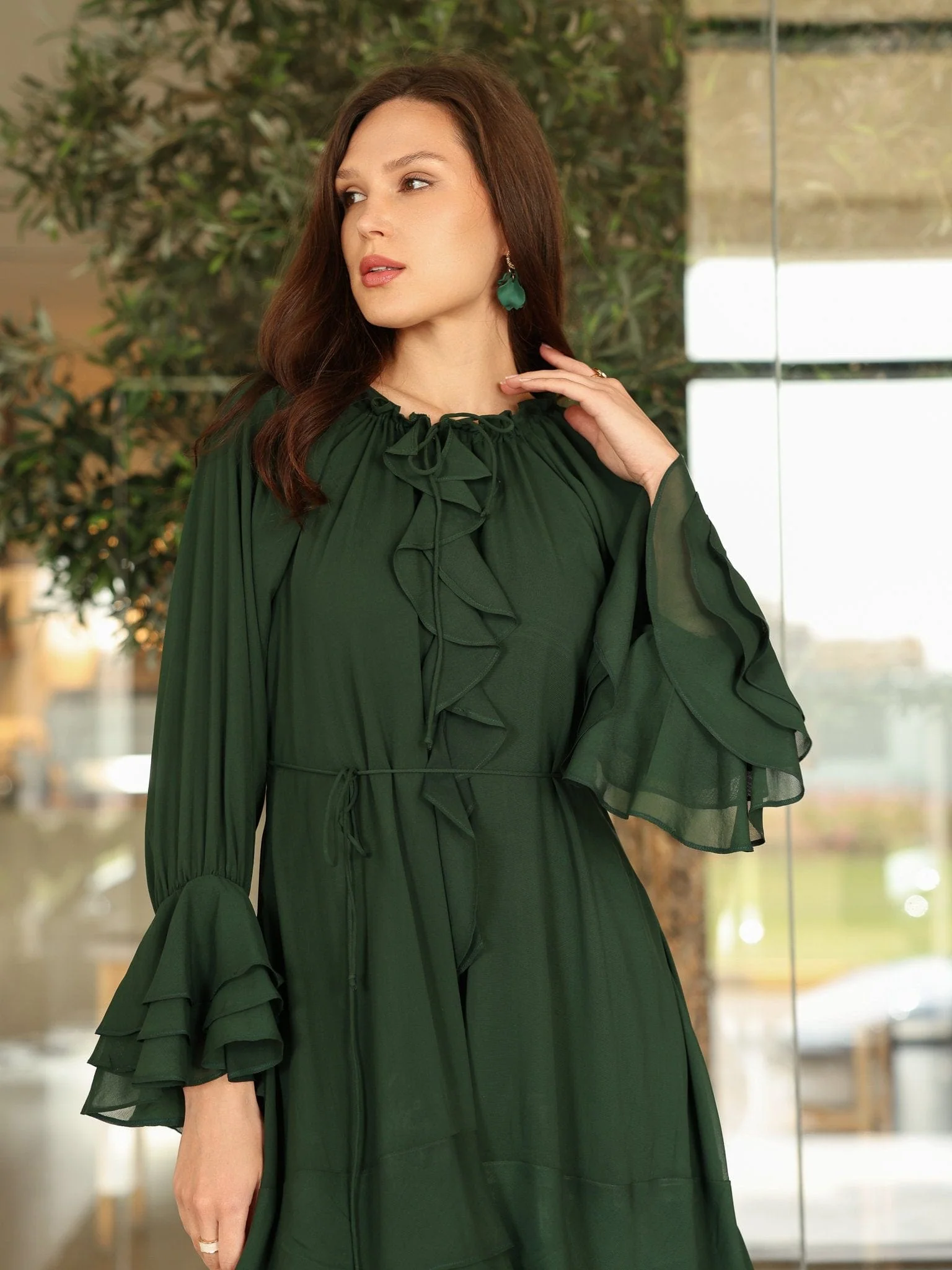 Midori Ruffle Green Long Dress - Image 9
