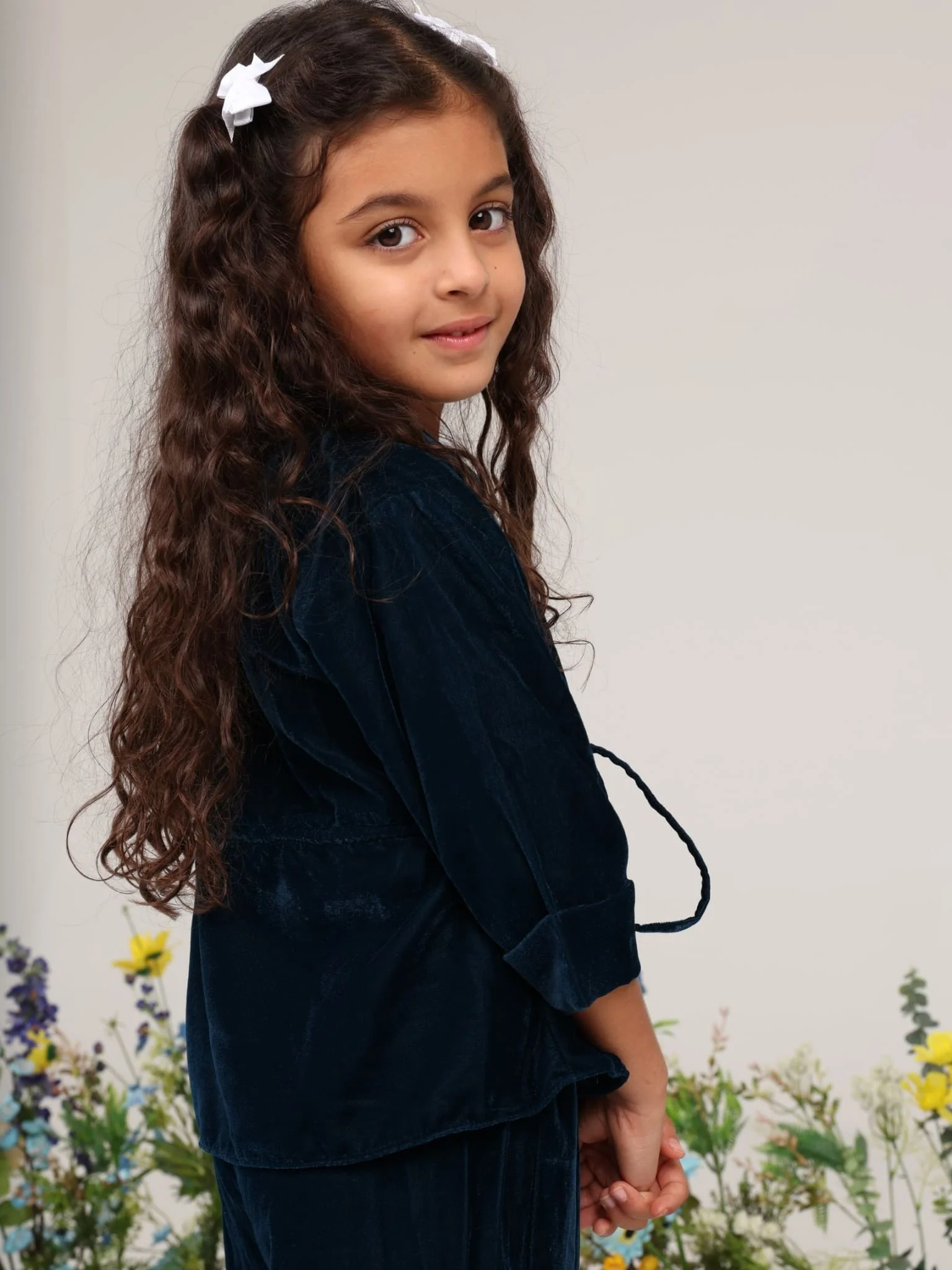 Mini Anthea Blue Velvet Co Ord Set - Image 4