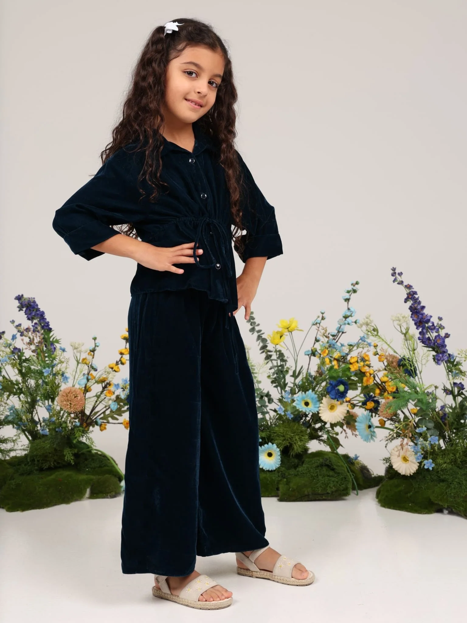 Mini Anthea Blue Velvet Co Ord Set - Image 7