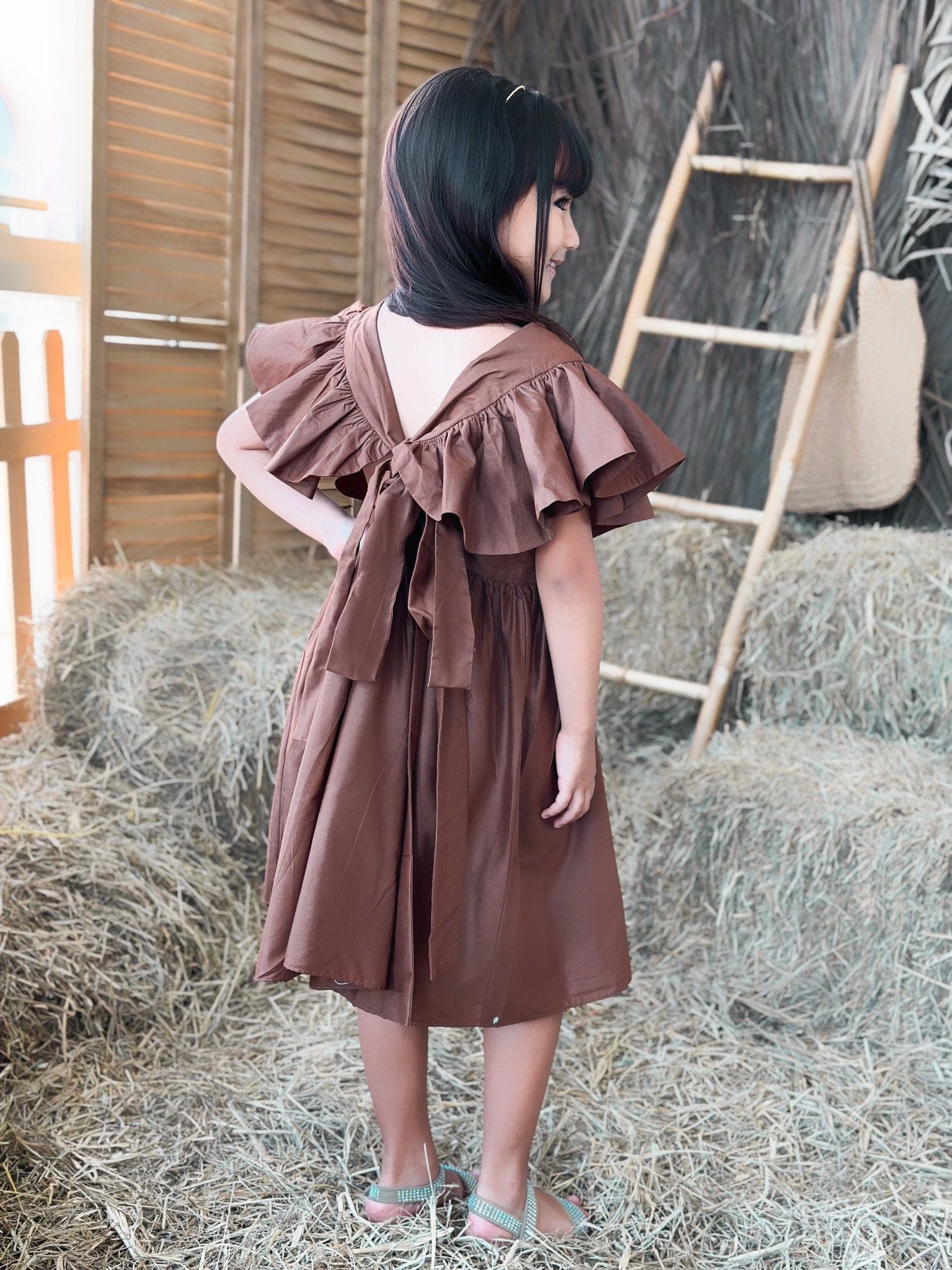 Mini Bronie Cotton Dress - Brown - Image 3