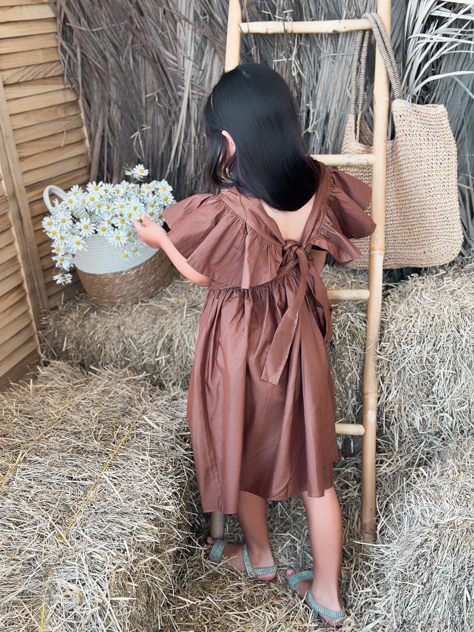 Mini Bronie Cotton Dress - Brown - Image 5