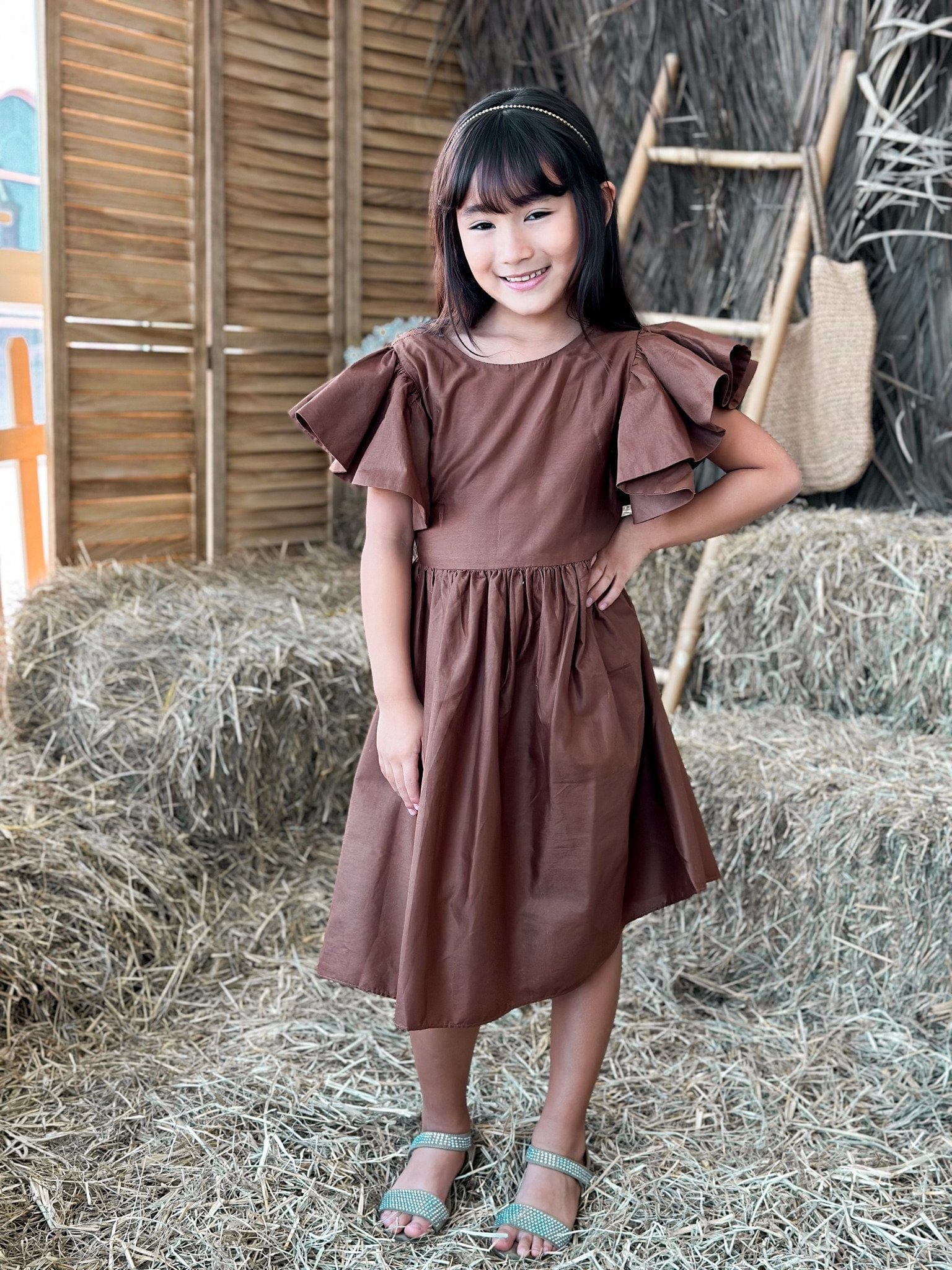 Mini Bronie Cotton Dress - Brown - Image 7