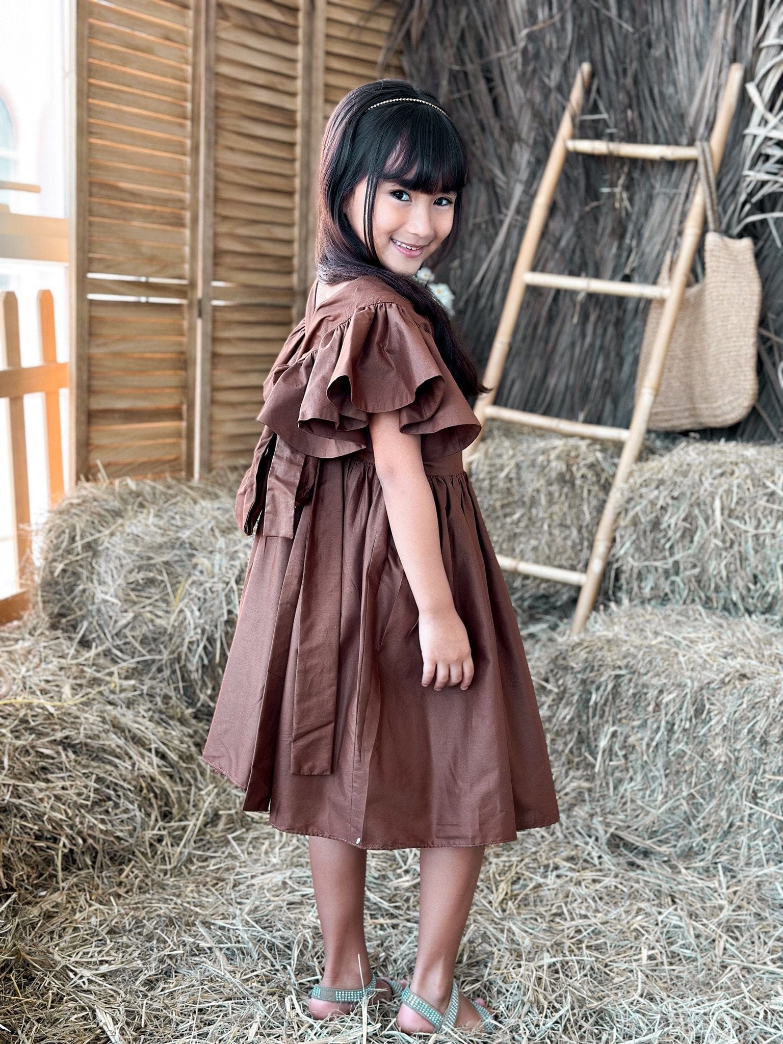 Mini Bronie Cotton Dress - Brown - Image 8