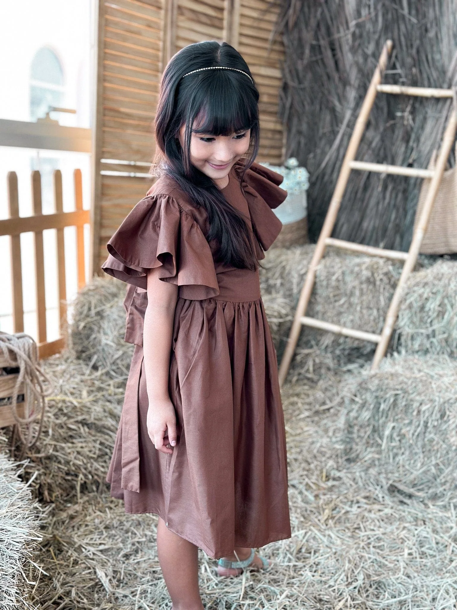 Mini Bronie Cotton Dress - Brown - Image 9