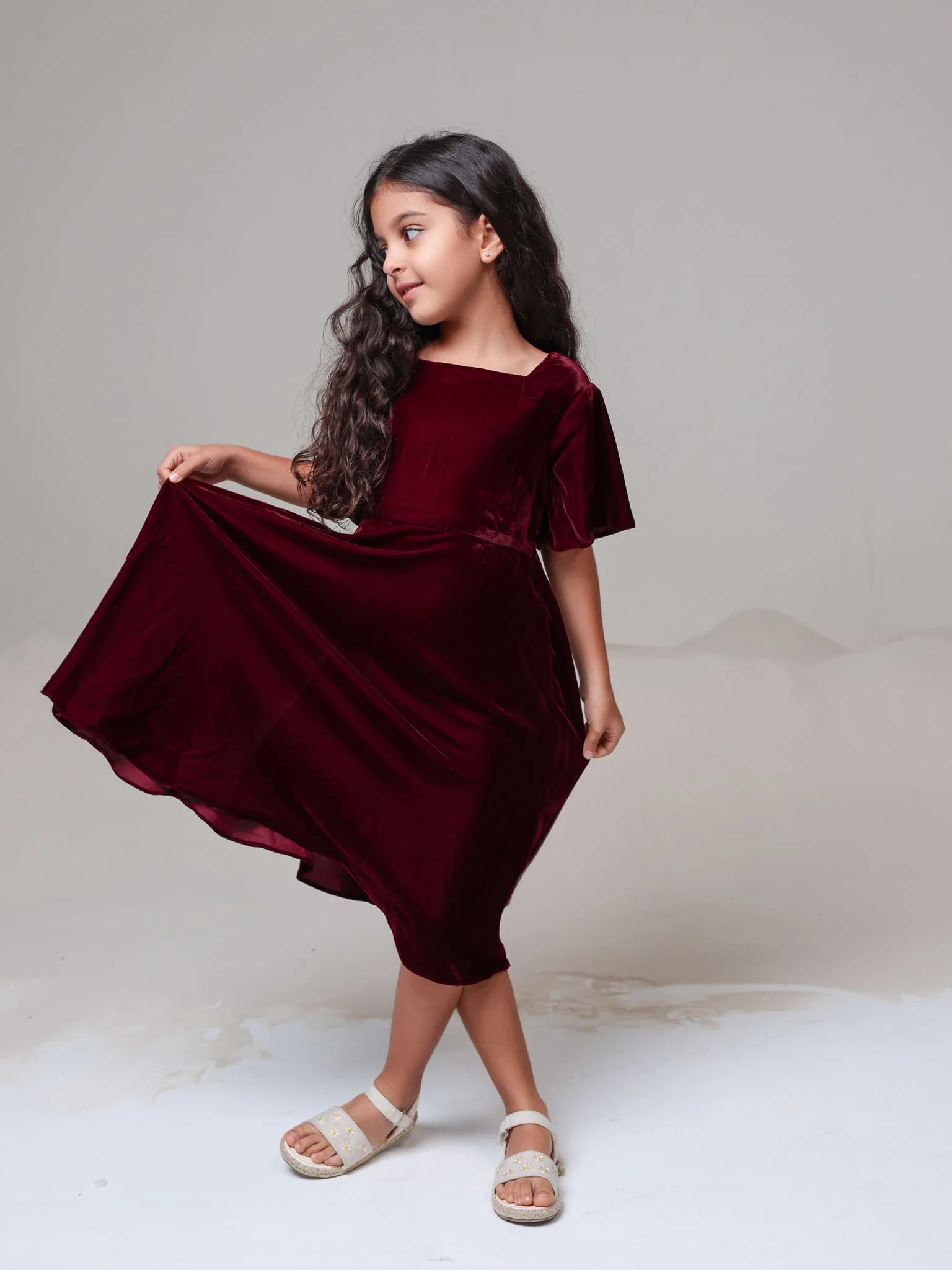 Mini Calista Maroon Velvet Dress - Image 5