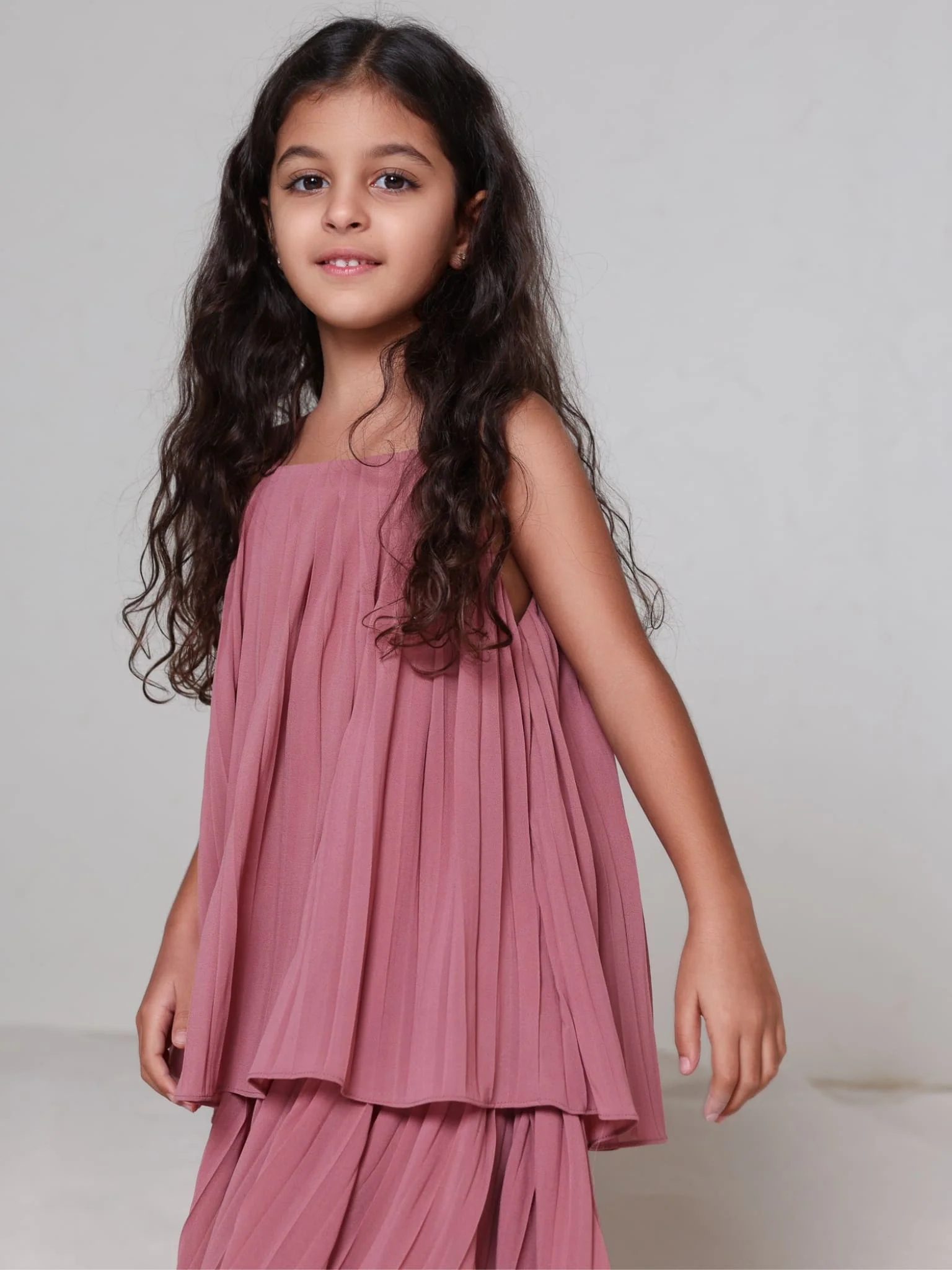 Mini Celestine Pink Pleated Dress For Girls - Image 4