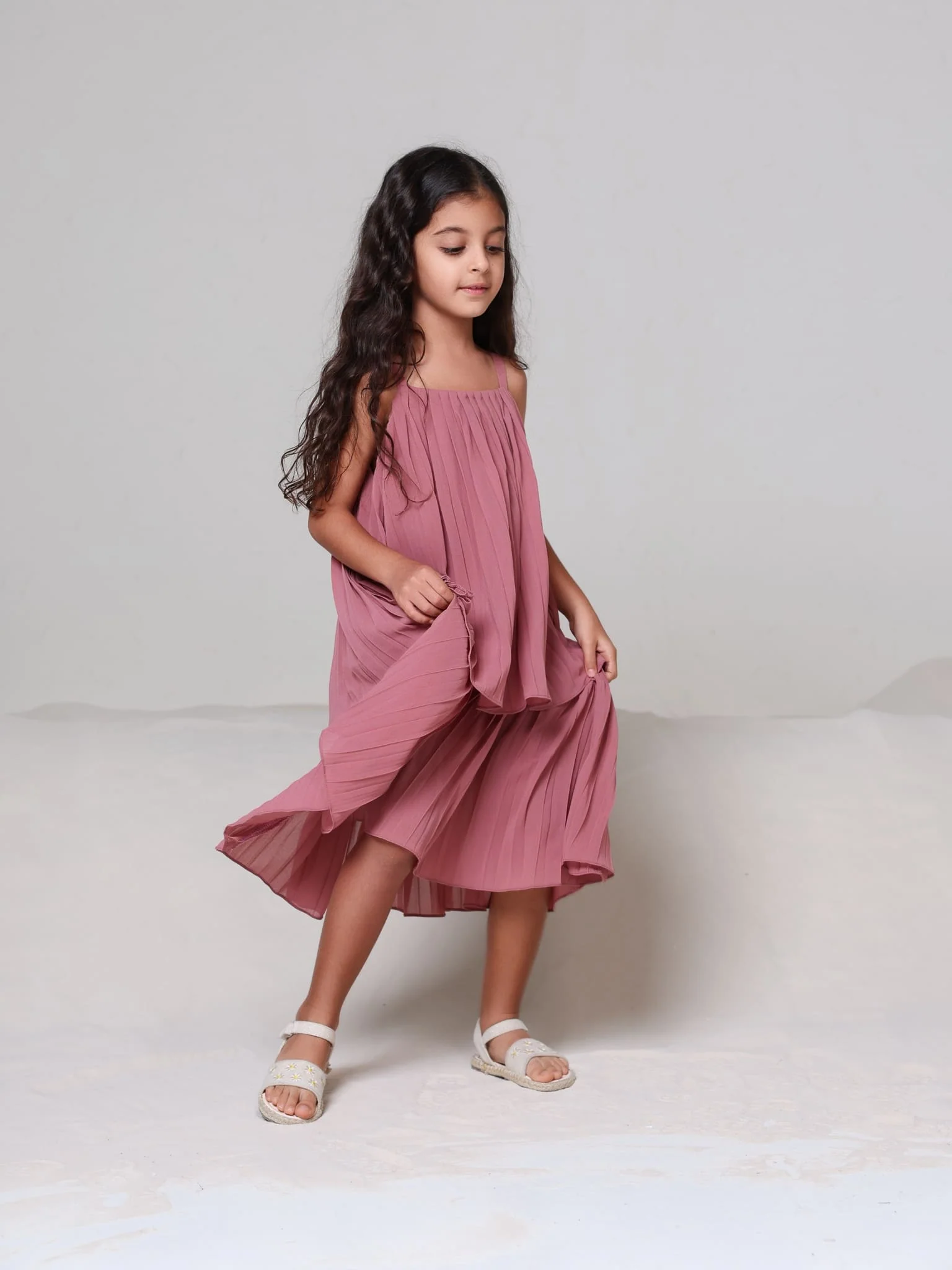 Mini Celestine Pink Pleated Dress For Girls - Image 7