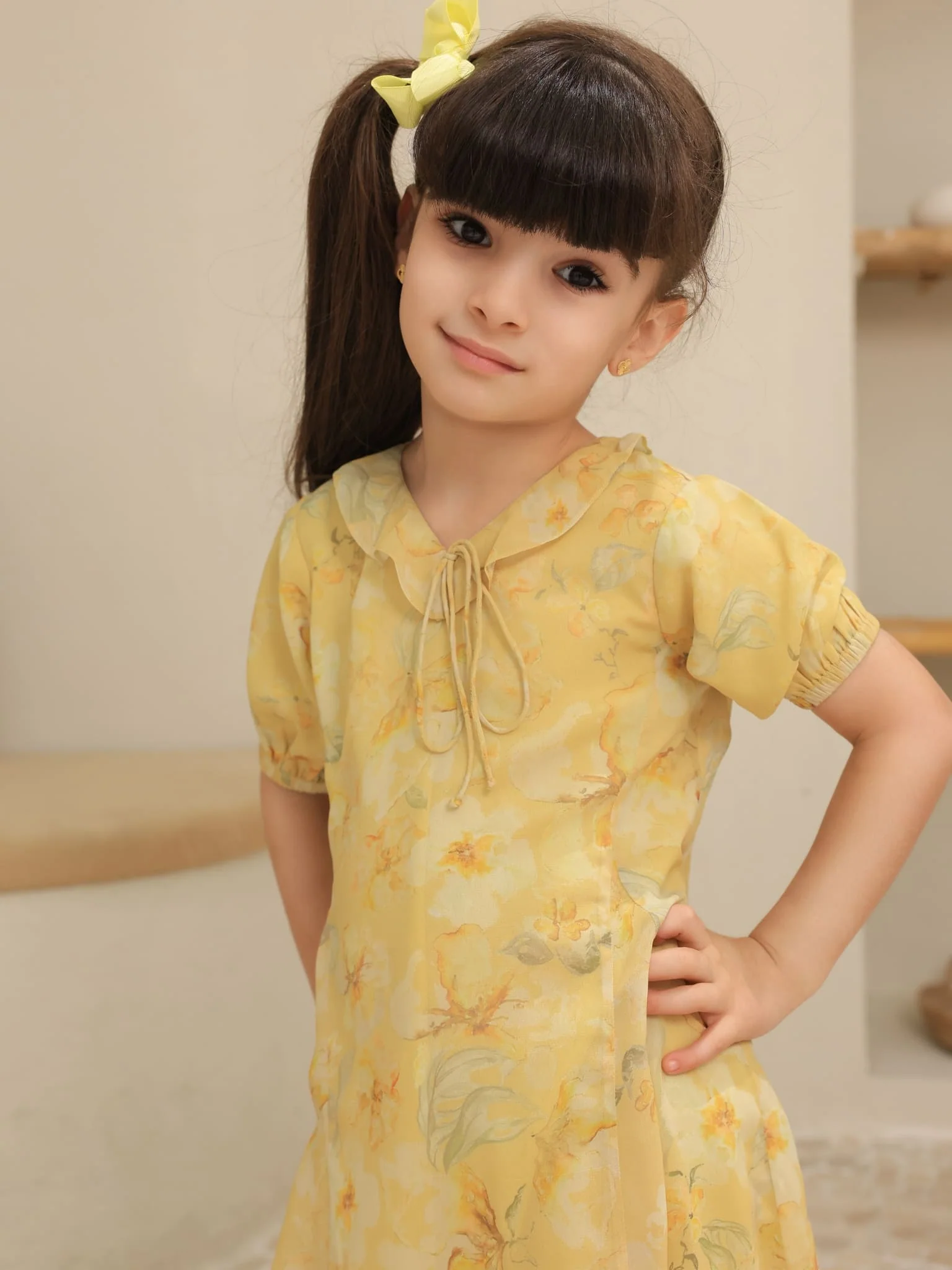 Mini Elaine Butter Floral Dress For Girls - Image 9