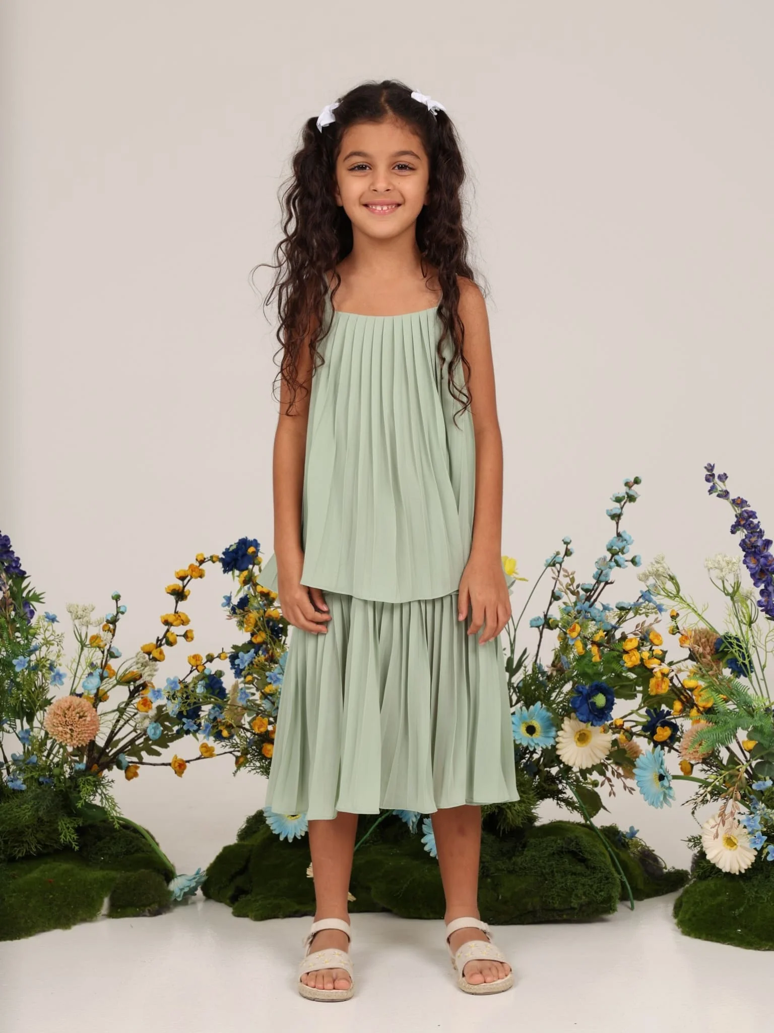 Mini Esther Sage Dress For Girls