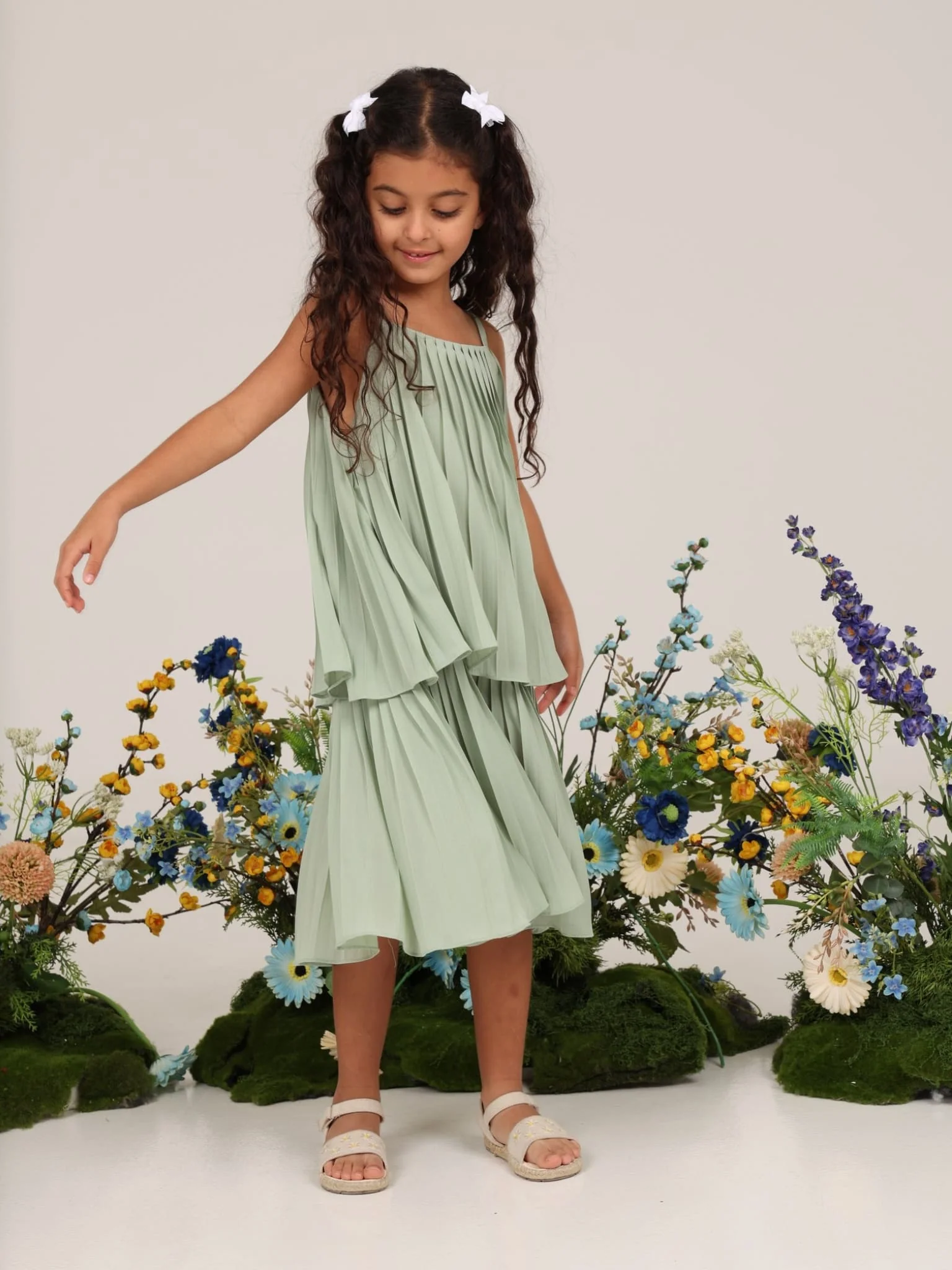 Mini Esther Sage Dress For Girls - Image 6