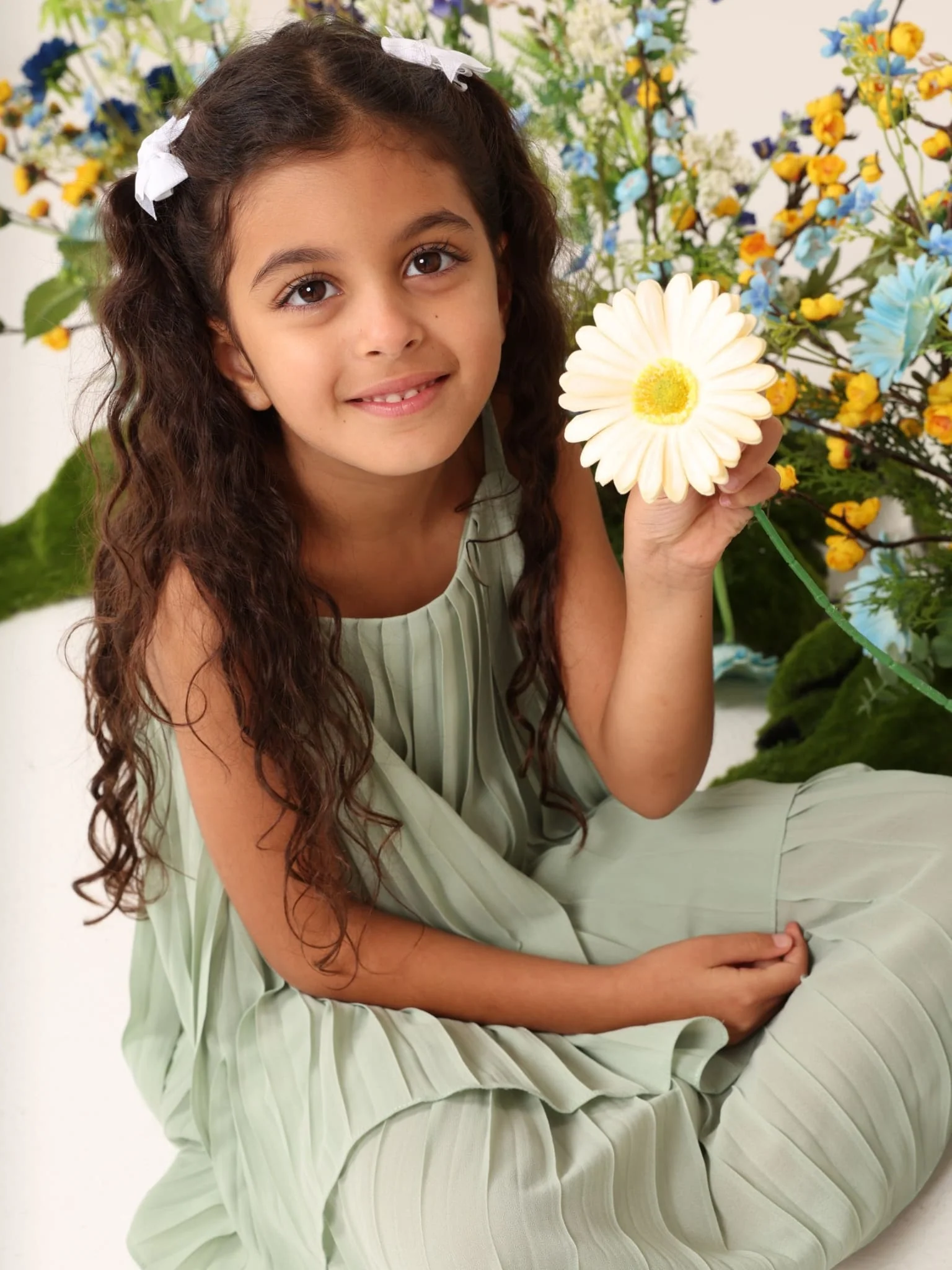 Mini Esther Sage Dress For Girls - Image 7