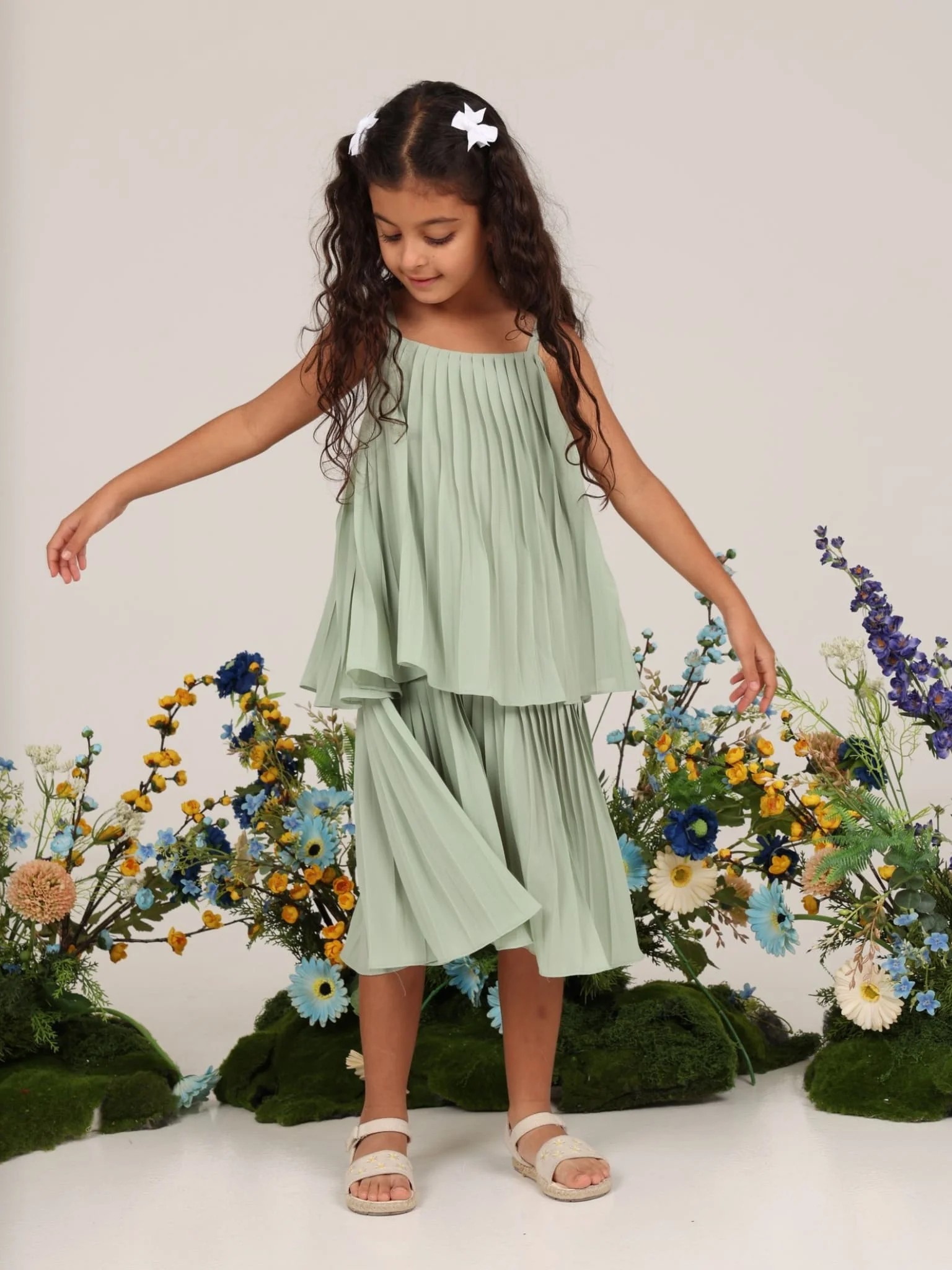 Mini Esther Sage Dress For Girls - Image 9