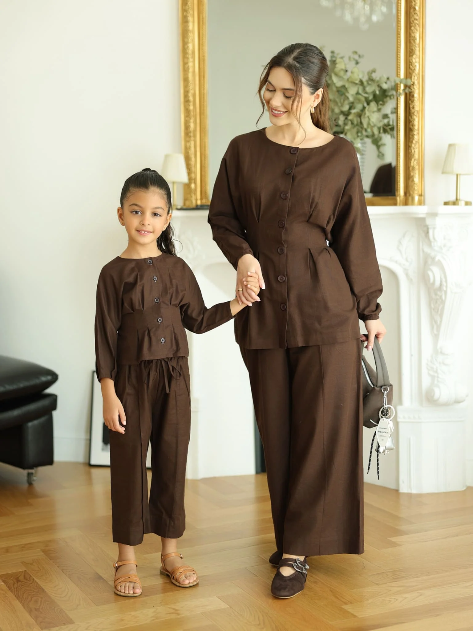 Mini Henley Brown Co Ord Set For Girls - Image 11