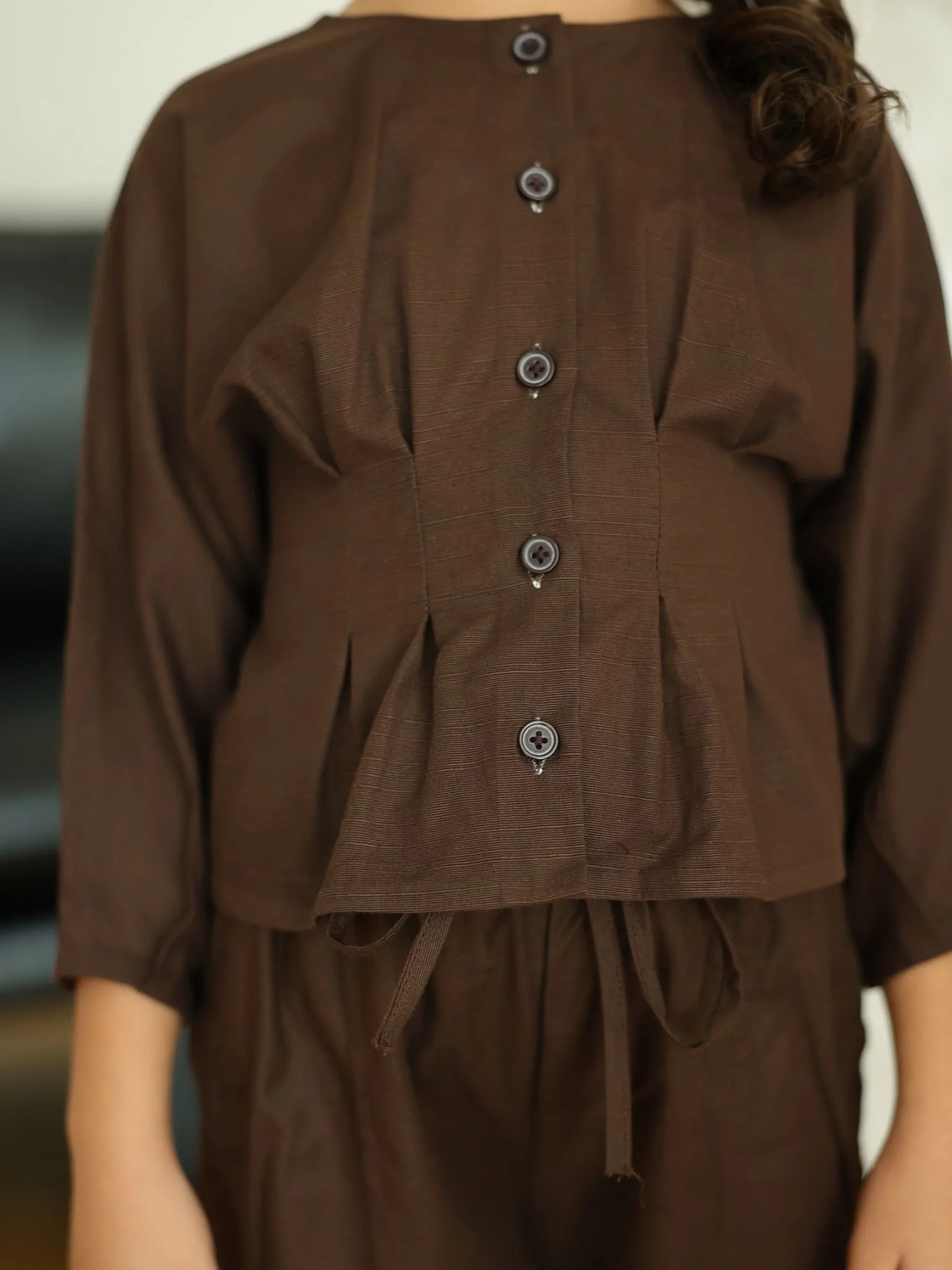 Mini Henley Brown Co Ord Set For Girls - Image 2
