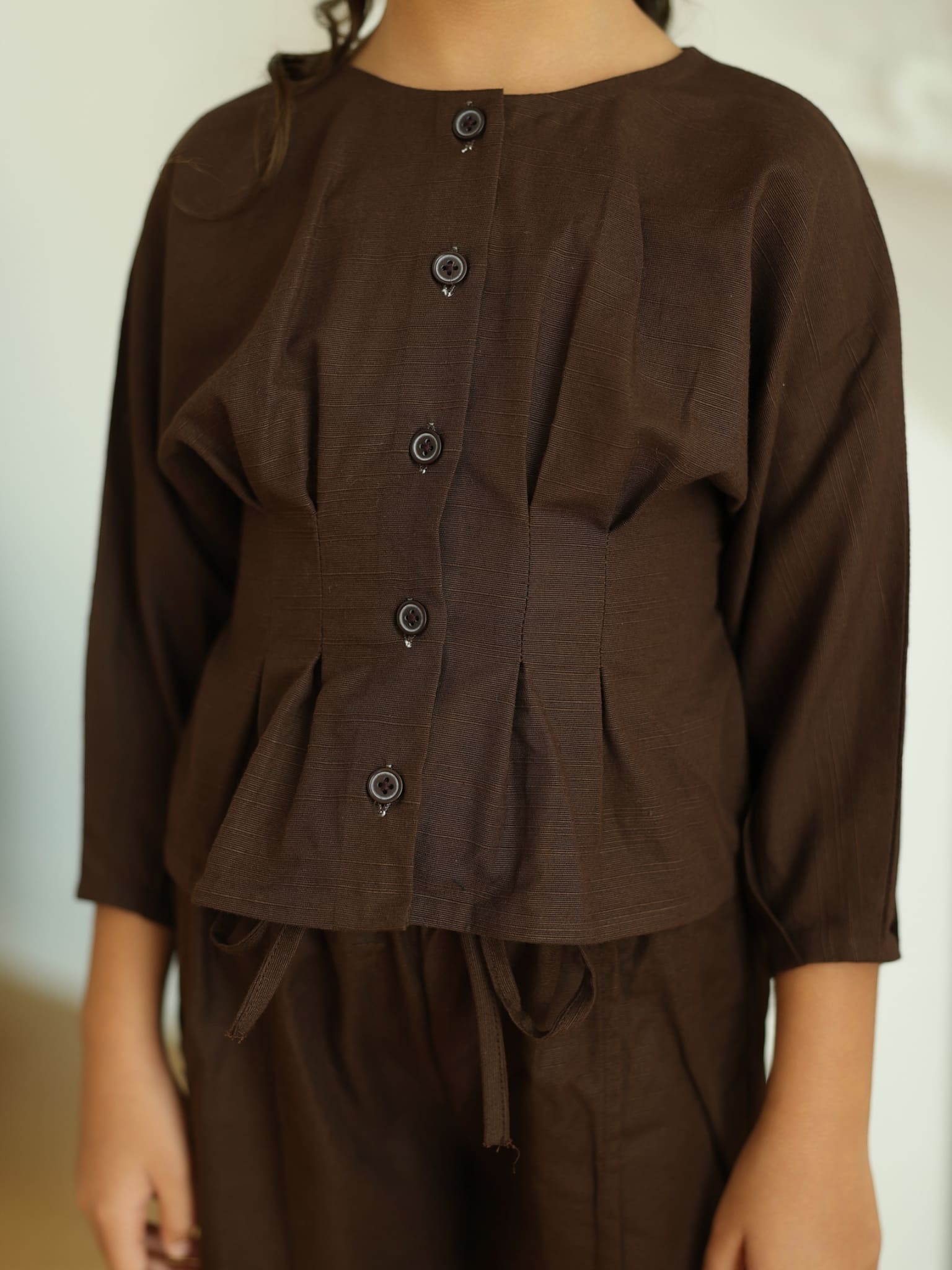 Mini Henley Brown Co Ord Set For Girls - Image 8