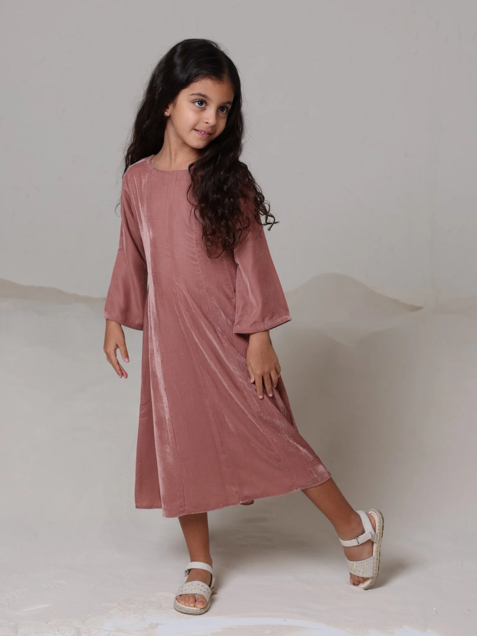 Mini Serah Pink Velvet Dress For Girls - Image 5