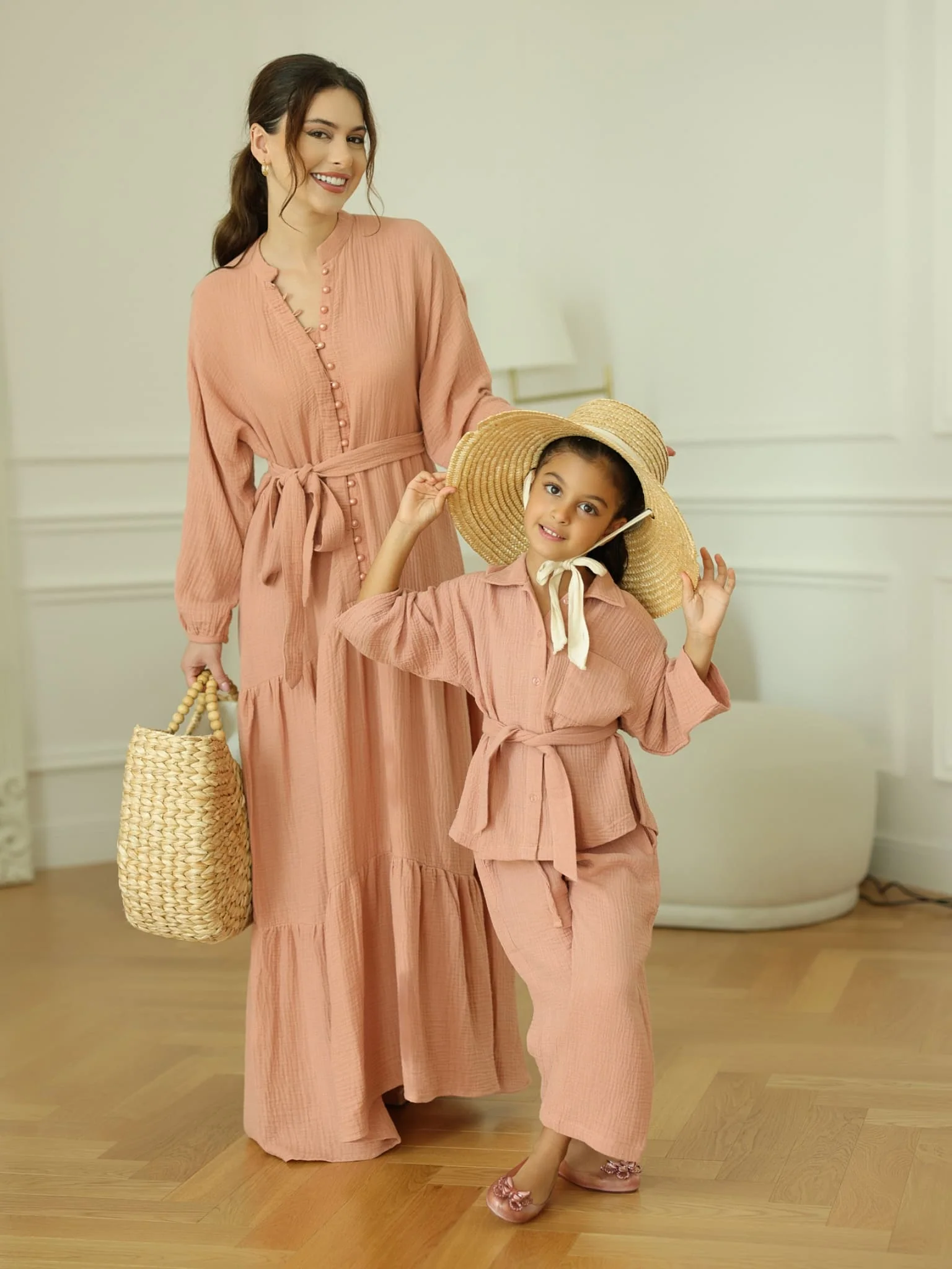 Mini Ophelia Pastel Pink Muslin Co Ord Set - Image 4