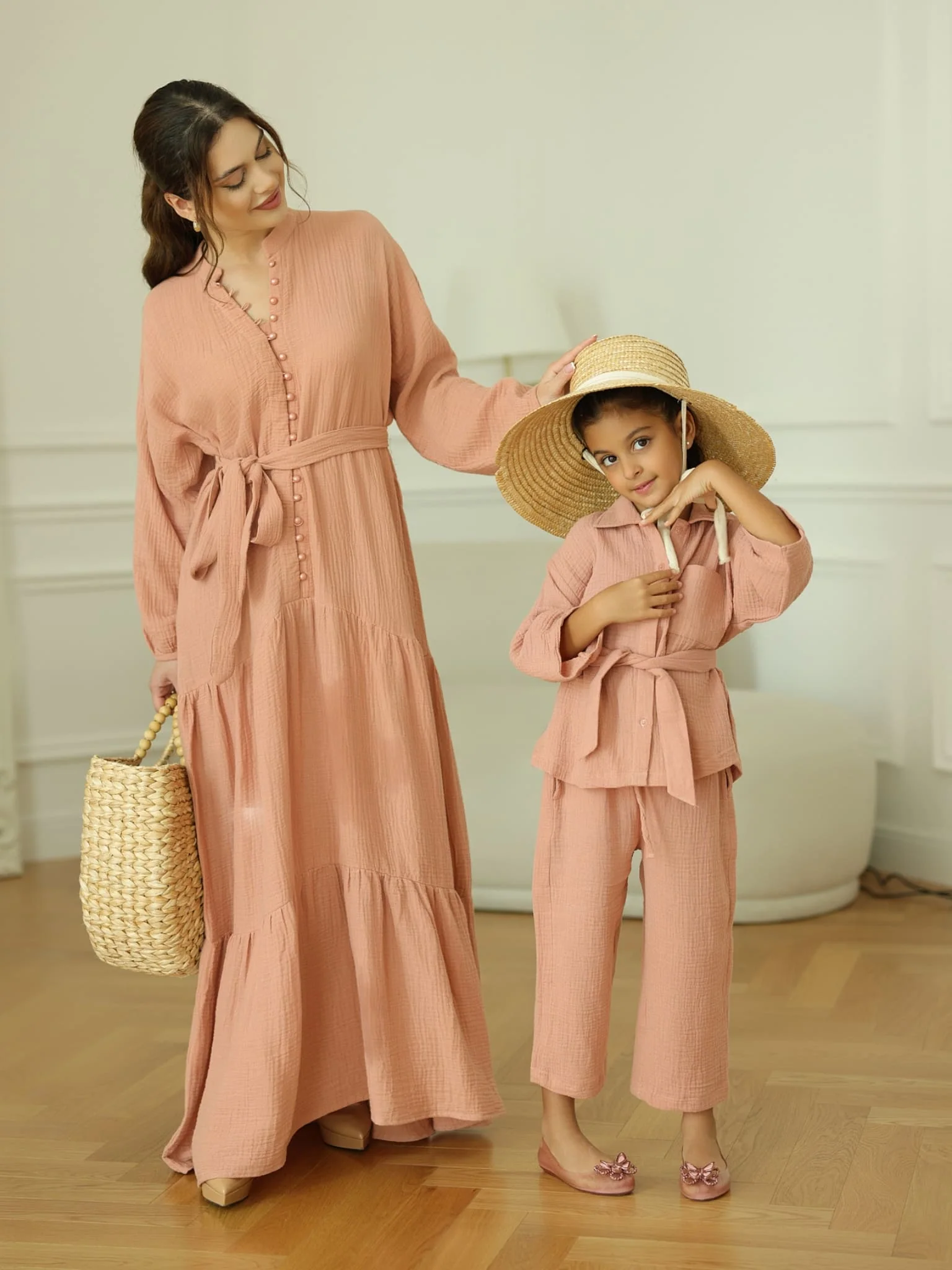 Mini Ophelia Pastel Pink Muslin Co Ord Set - Image 5