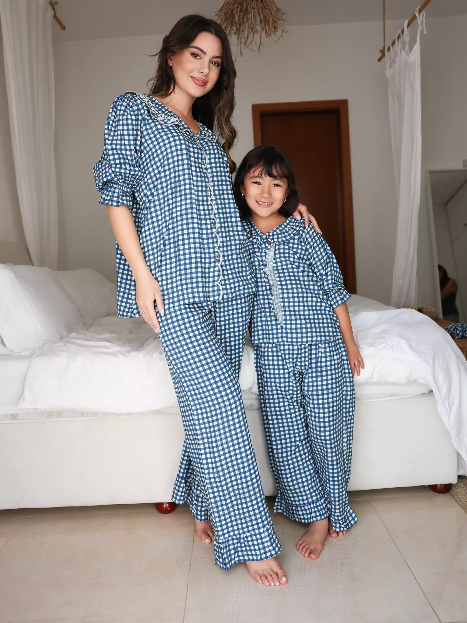 Mini Pluffie Blue Gingham Lounge Set For Girls - Image 10