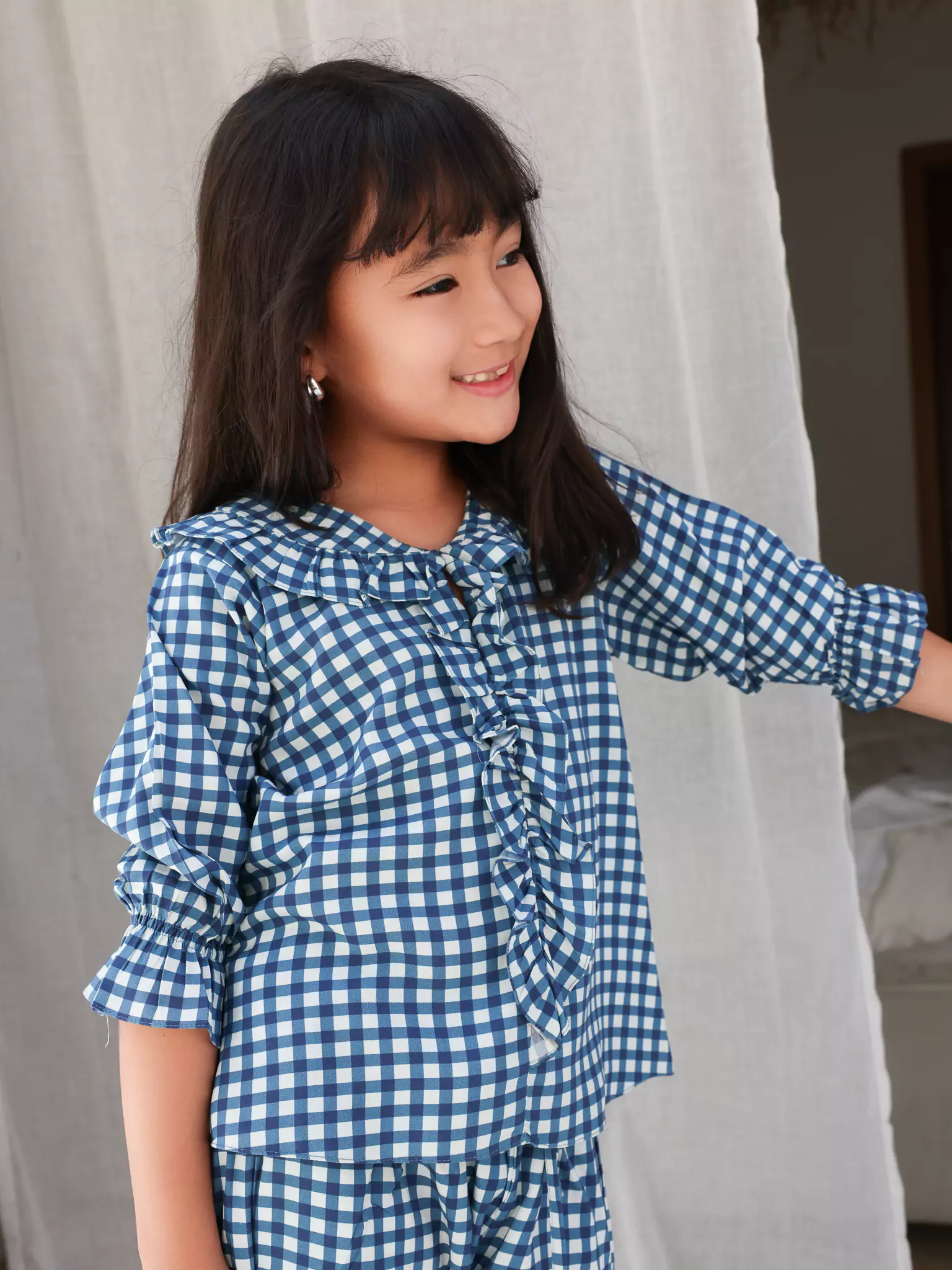 Mini Pluffie Blue Gingham Lounge Set For Girls - Image 7