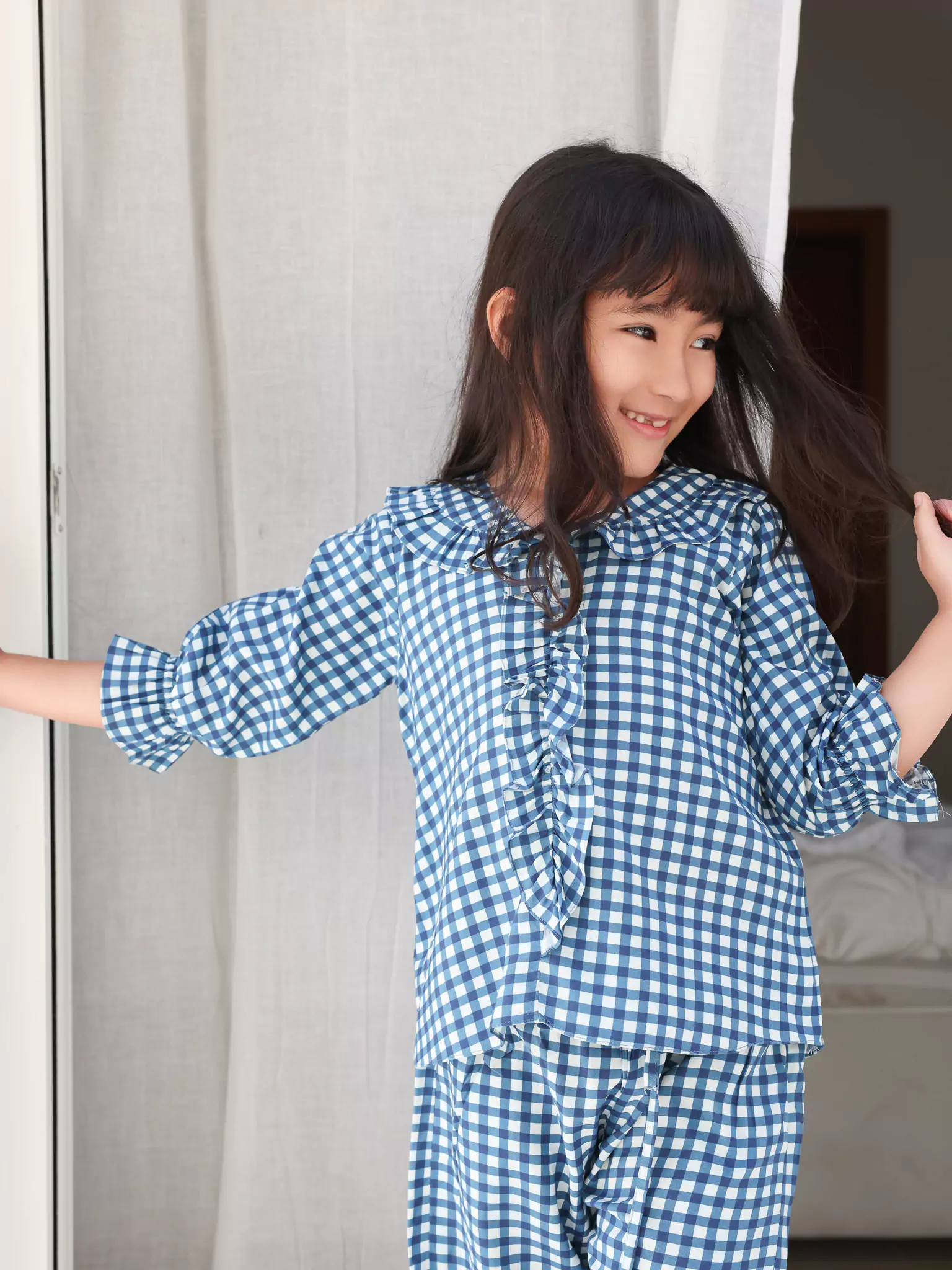 Mini Pluffie Blue Gingham Lounge Set For Girls - Image 9