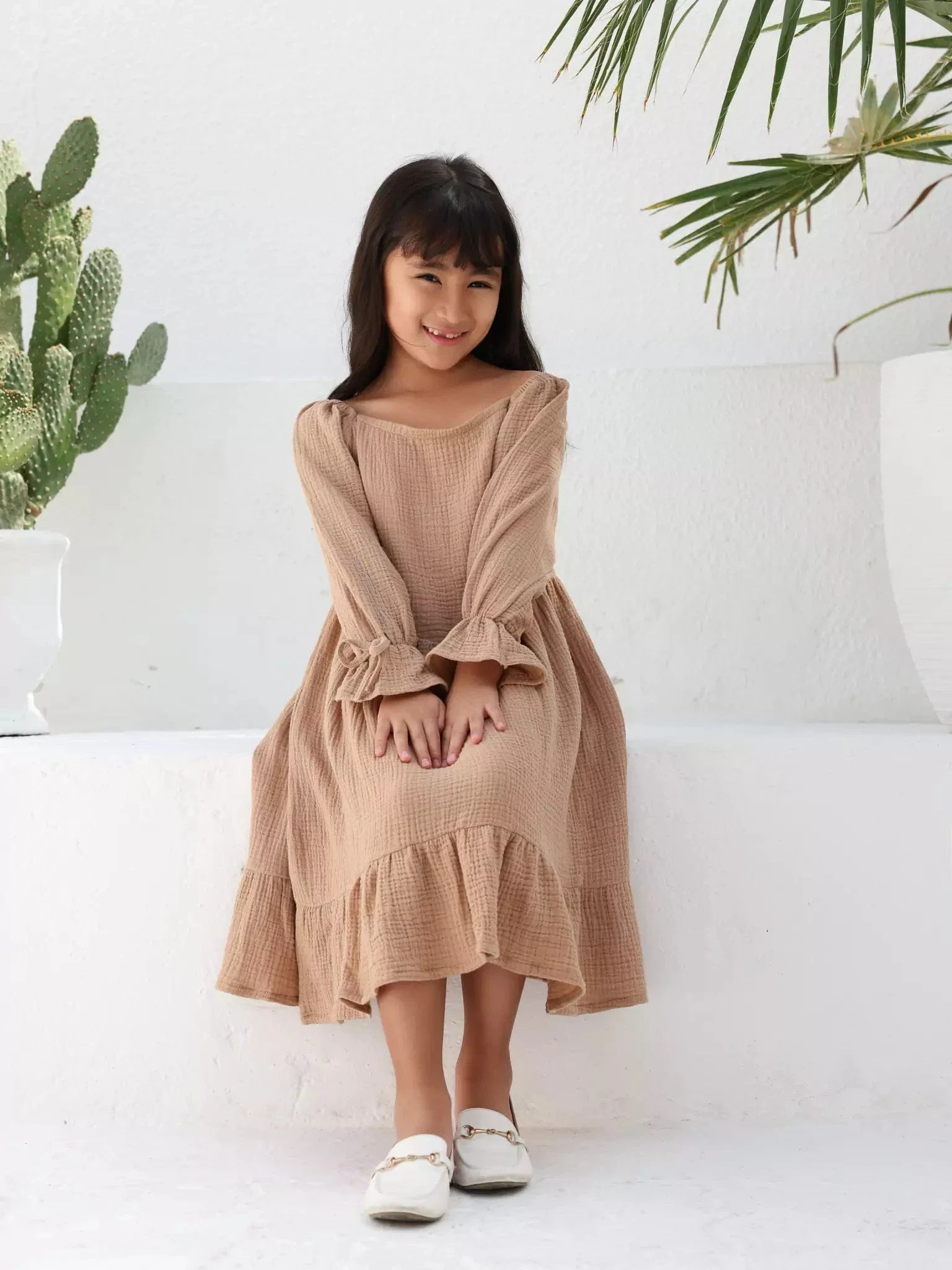 Mini Rua Beige Dress For Girls - Image 2