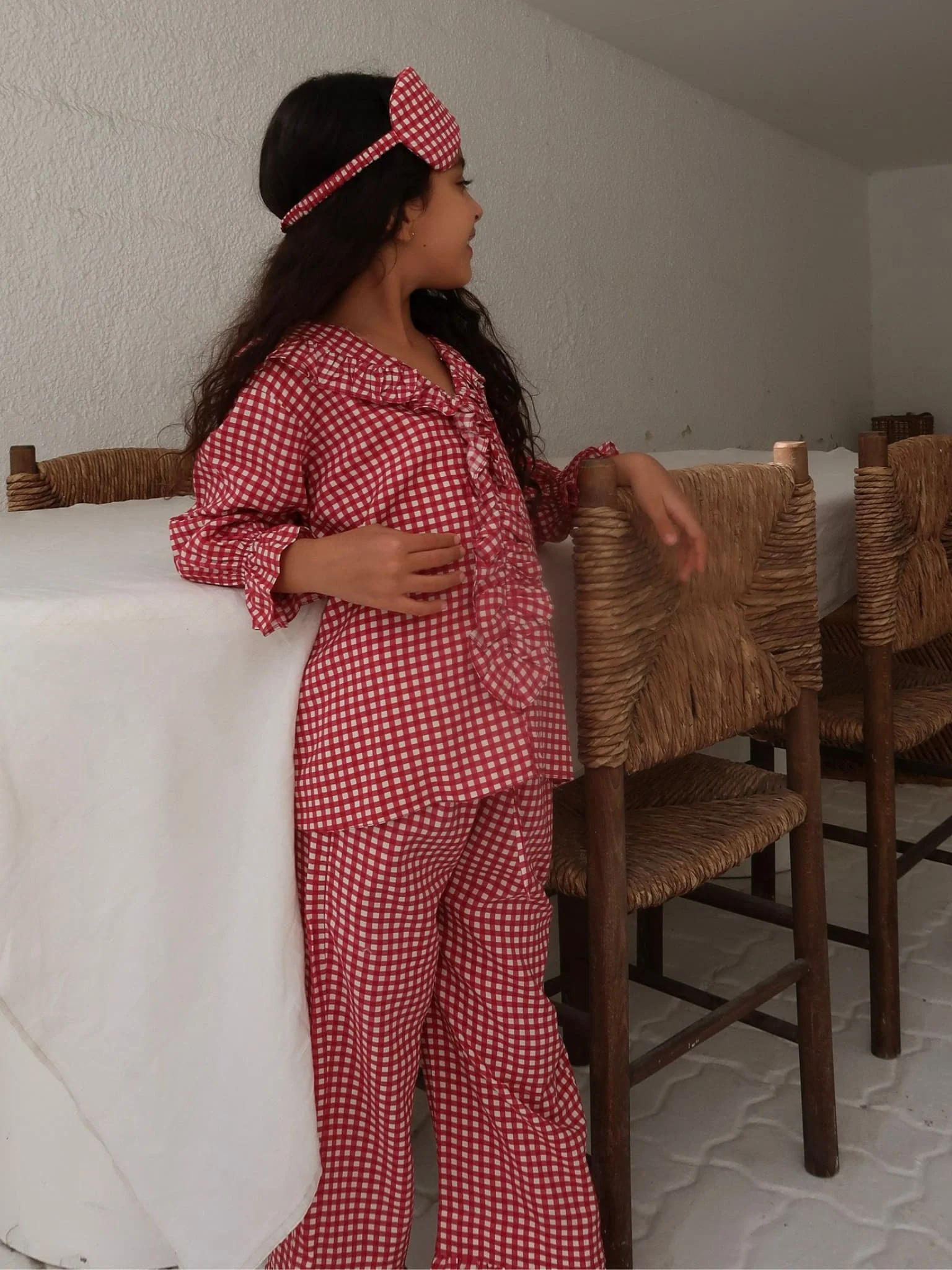 Mini Snuzelle Red Embroidered Gingham lounge Set For Girls - Image 8