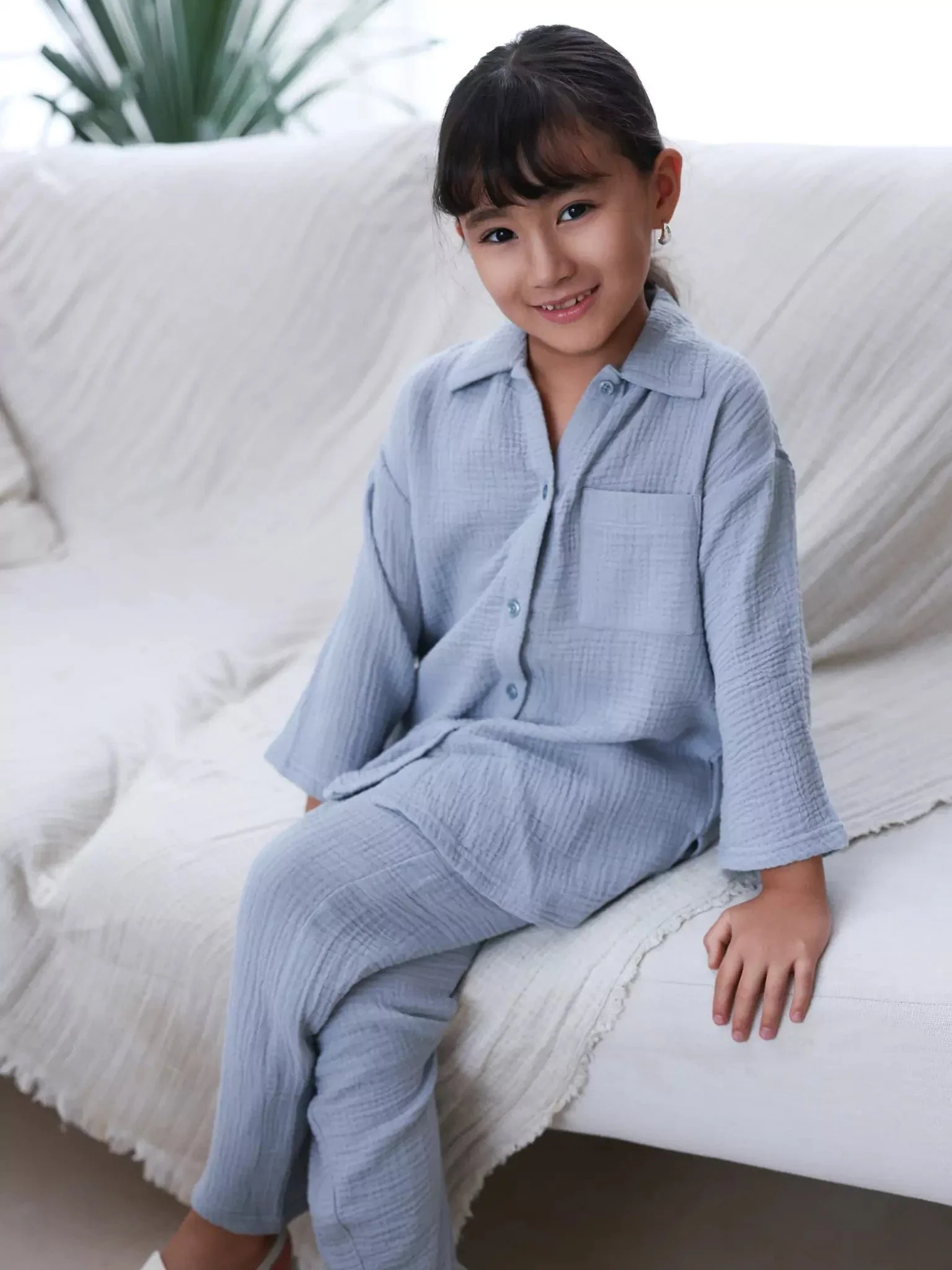 Mini Usafa Blue Muslin Co Ord Set - Image 4