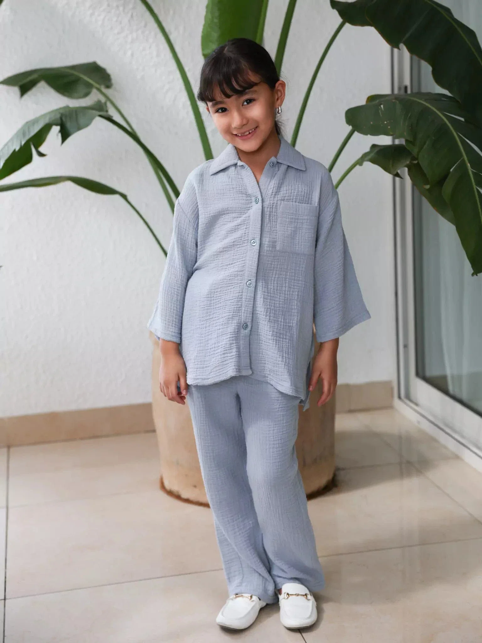 Mini Usafa Blue Muslin Co Ord Set - Image 5