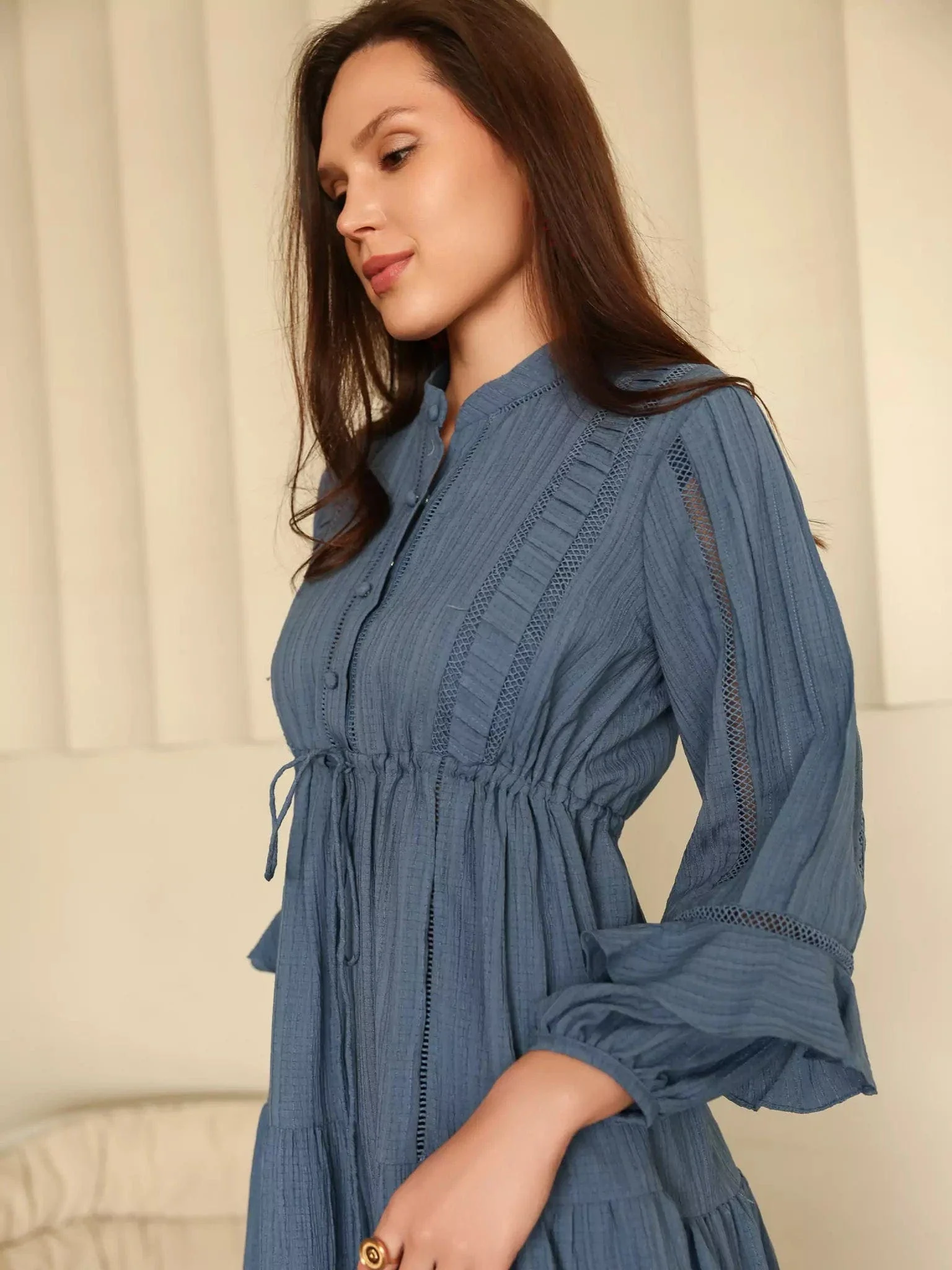 Miorah Blue Lace Detail Dress - Image 10