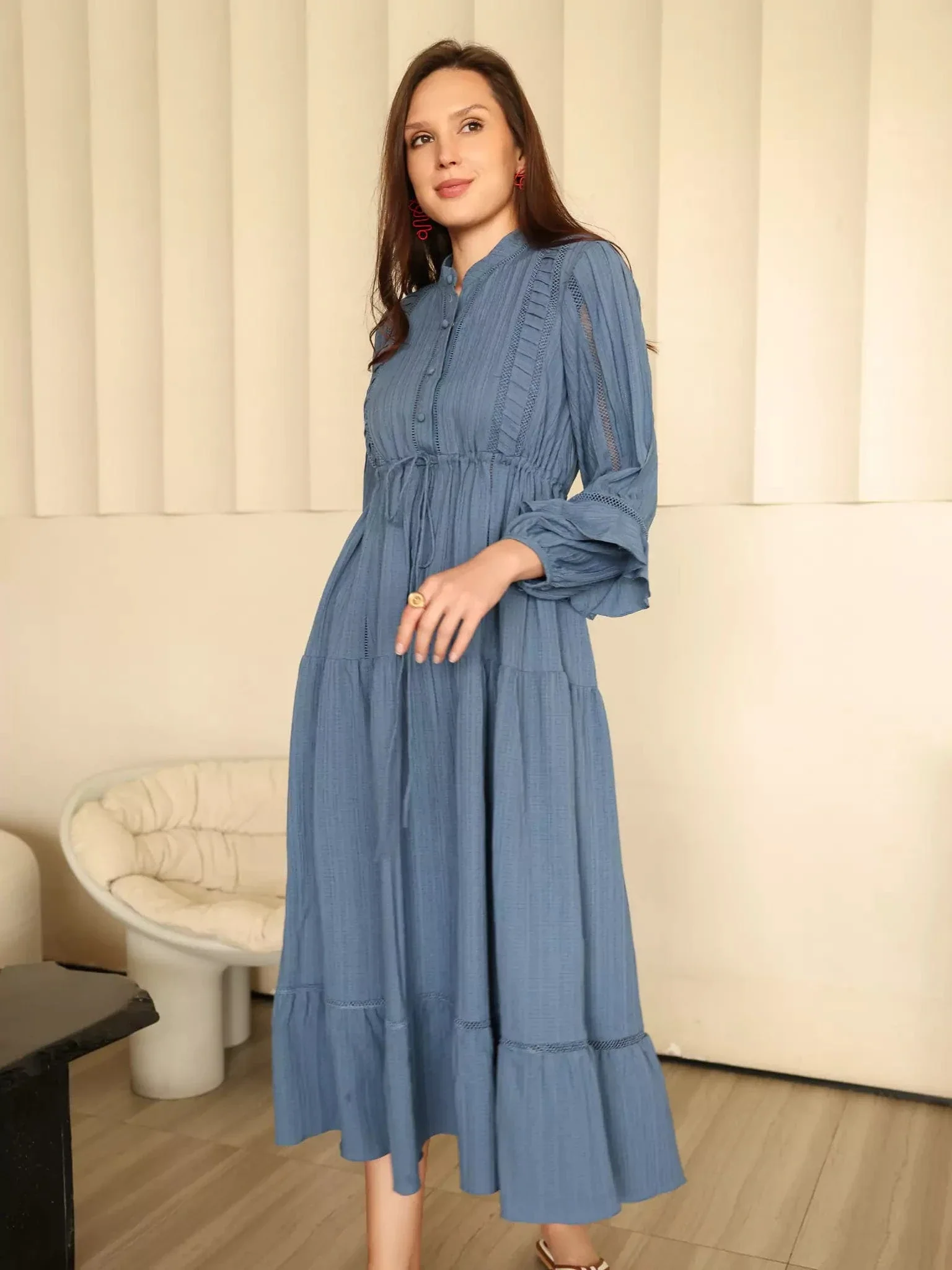 Miorah Blue Lace Detail Dress - Image 11