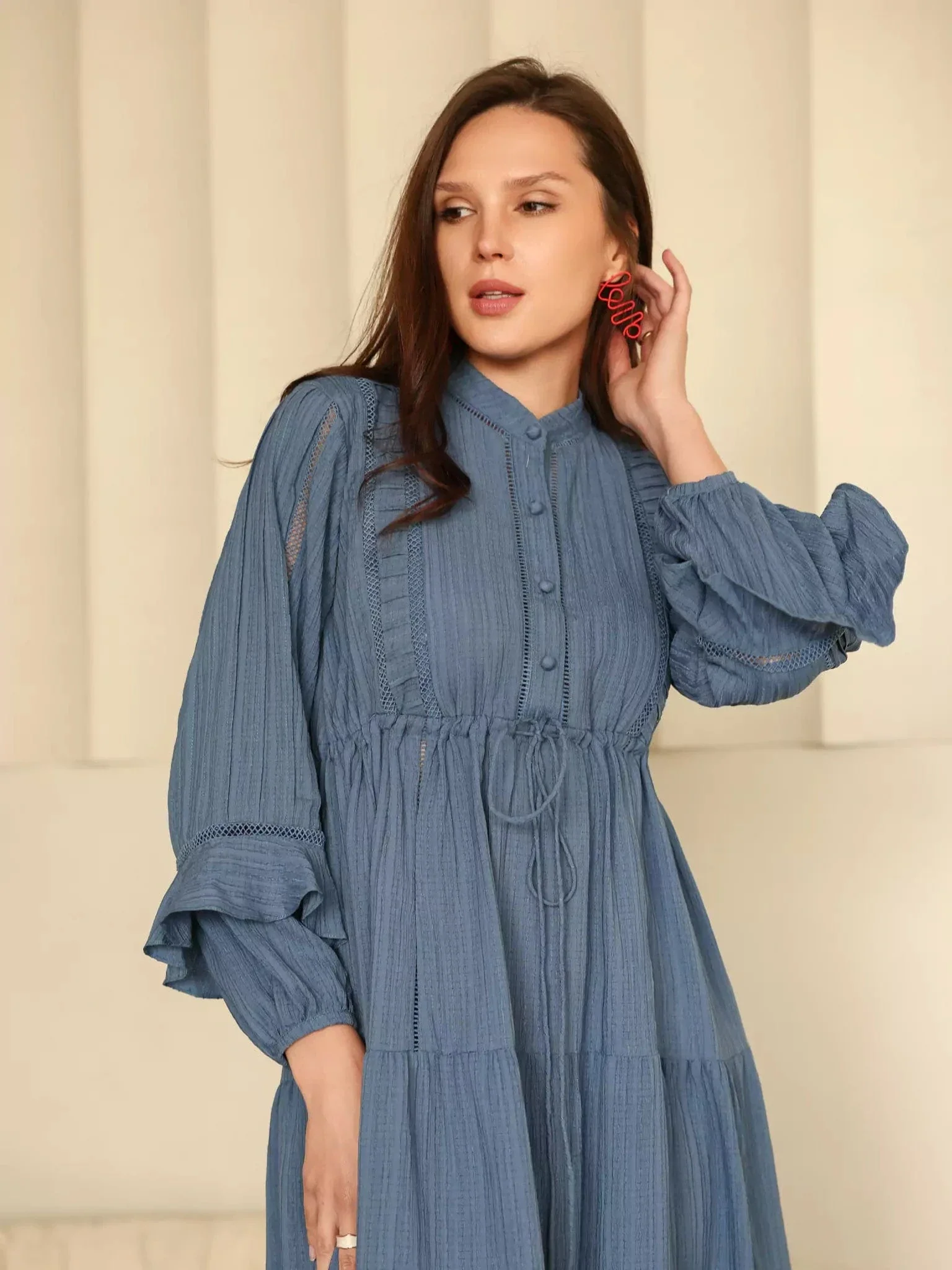 Miorah Blue Lace Detail Dress - Image 12