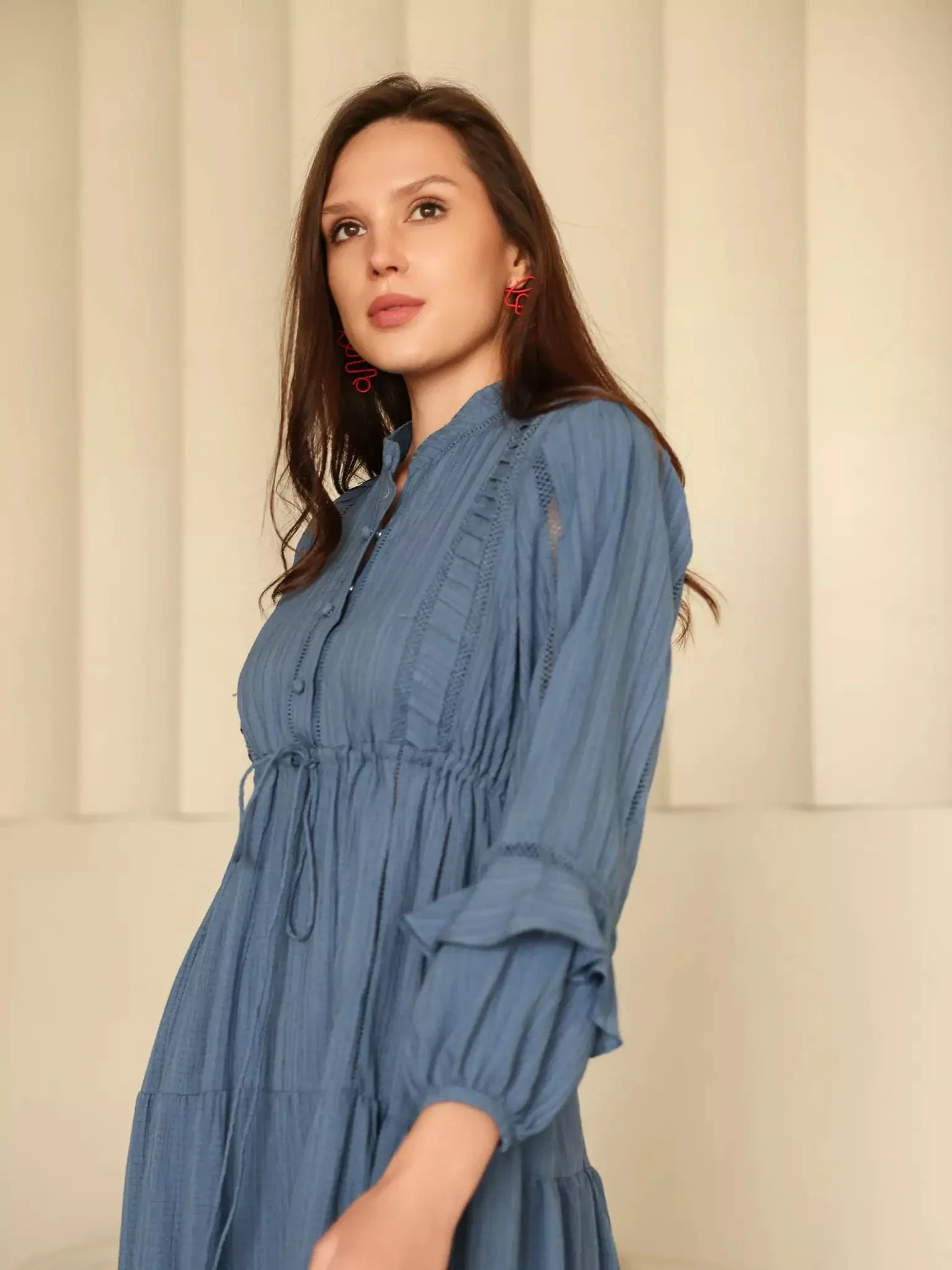 Miorah Blue Lace Detail Dress - Image 14
