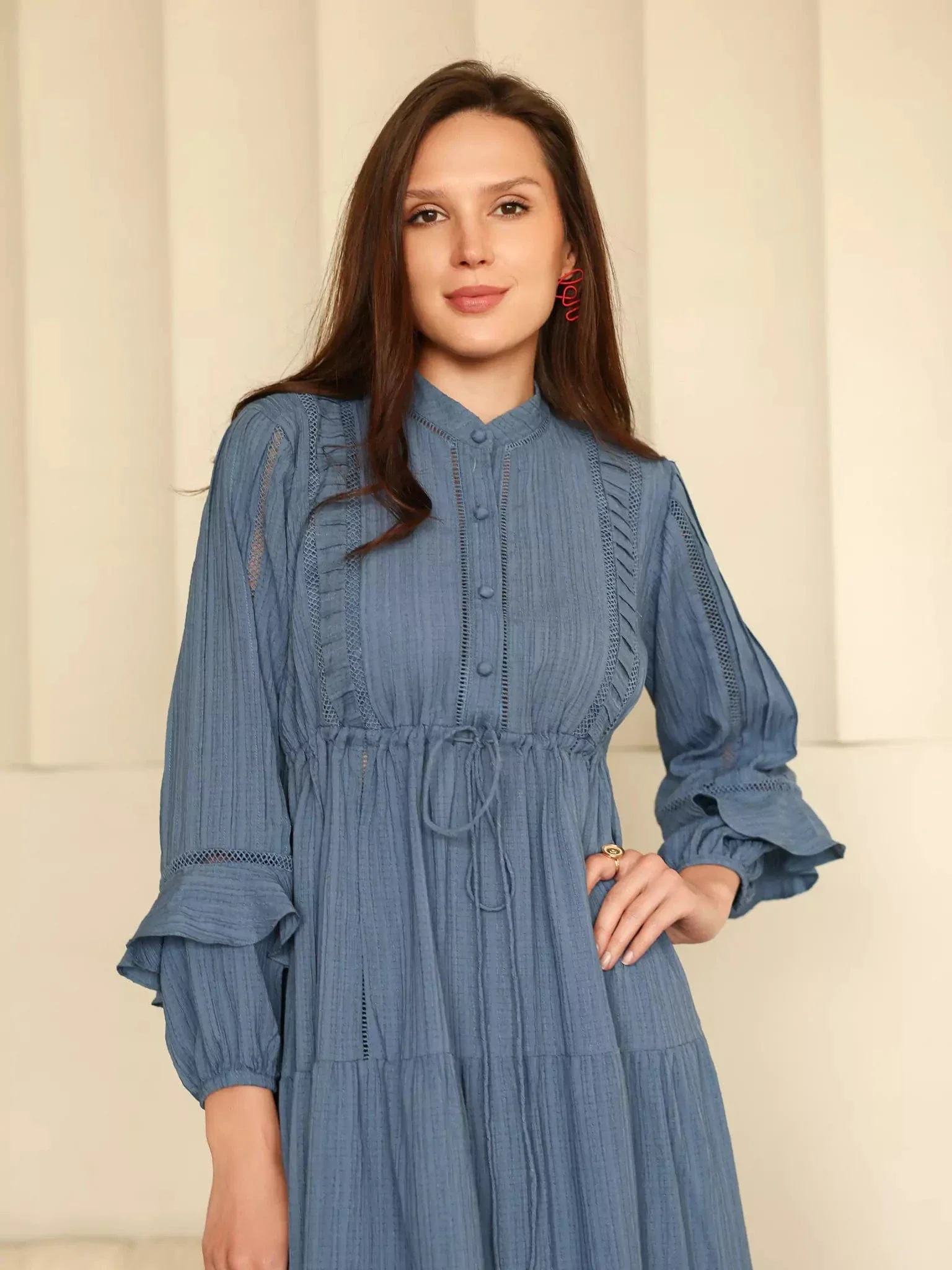Miorah Blue Lace Detail Dress - Image 15