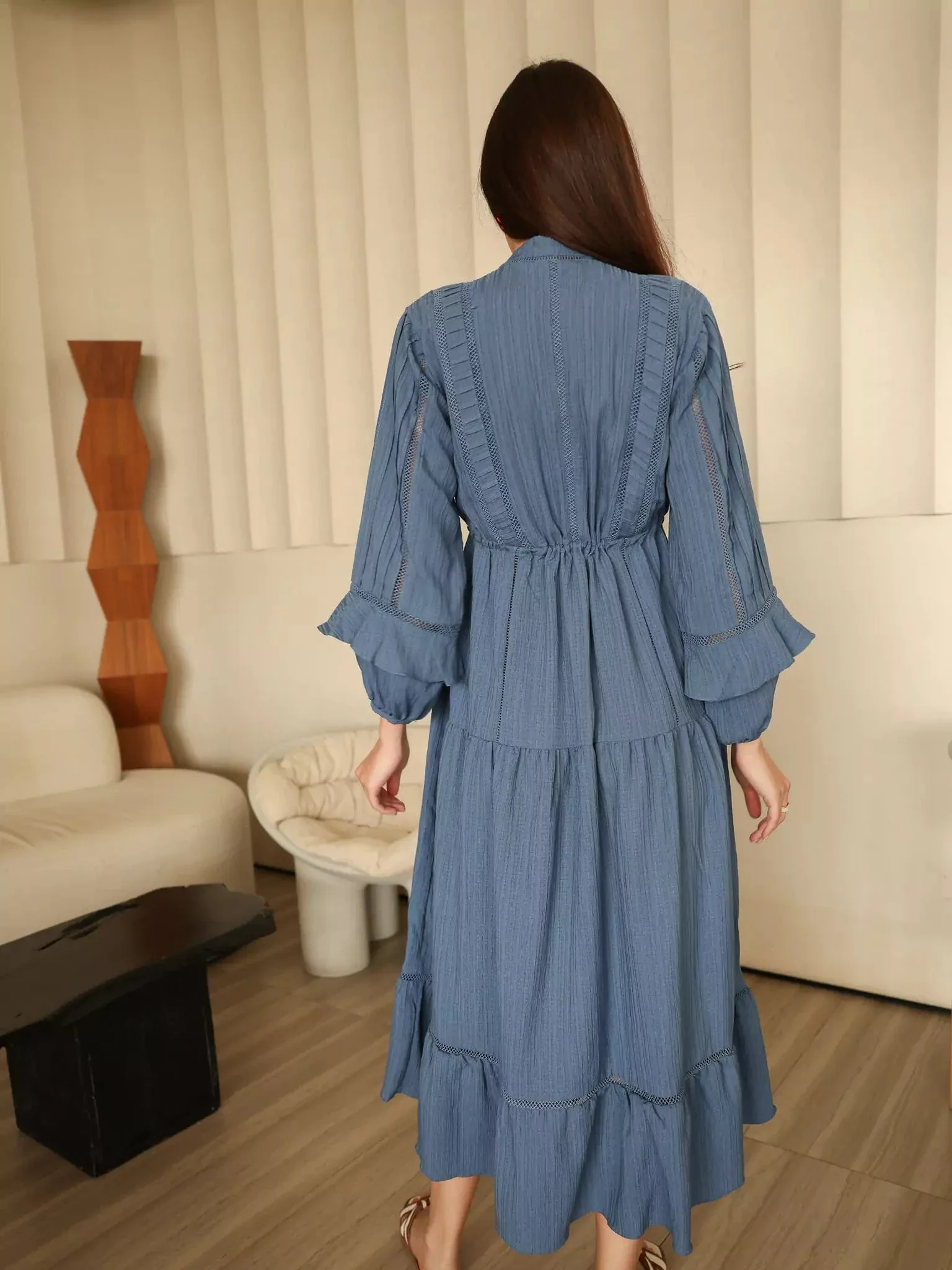 Miorah Blue Lace Detail Dress - Image 3