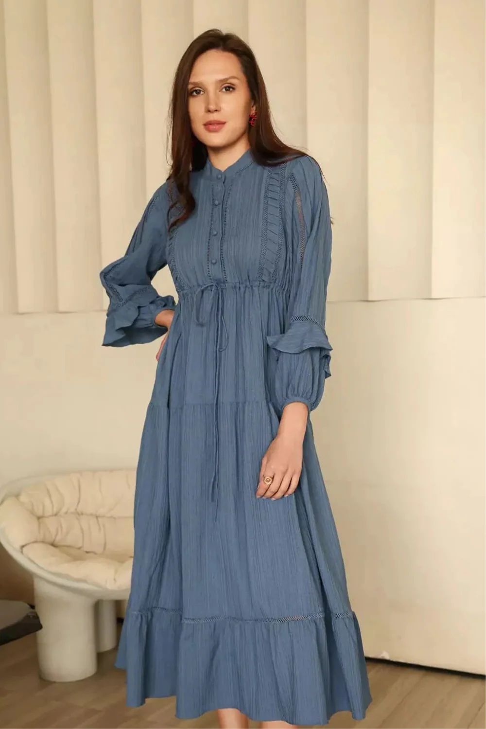 Miorah Blue Lace Detail Dress - Image 4
