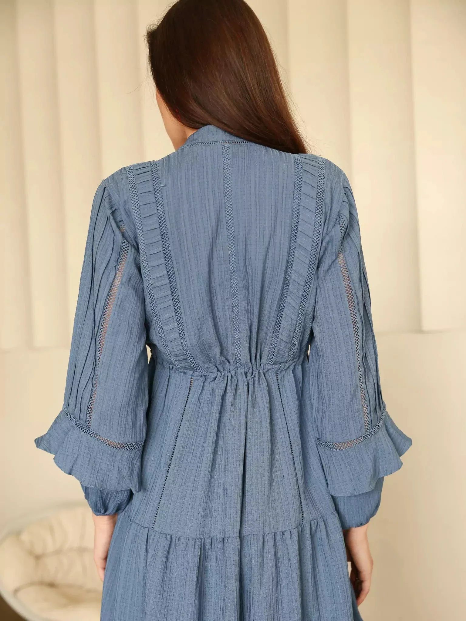 Miorah Blue Lace Detail Dress - Image 6