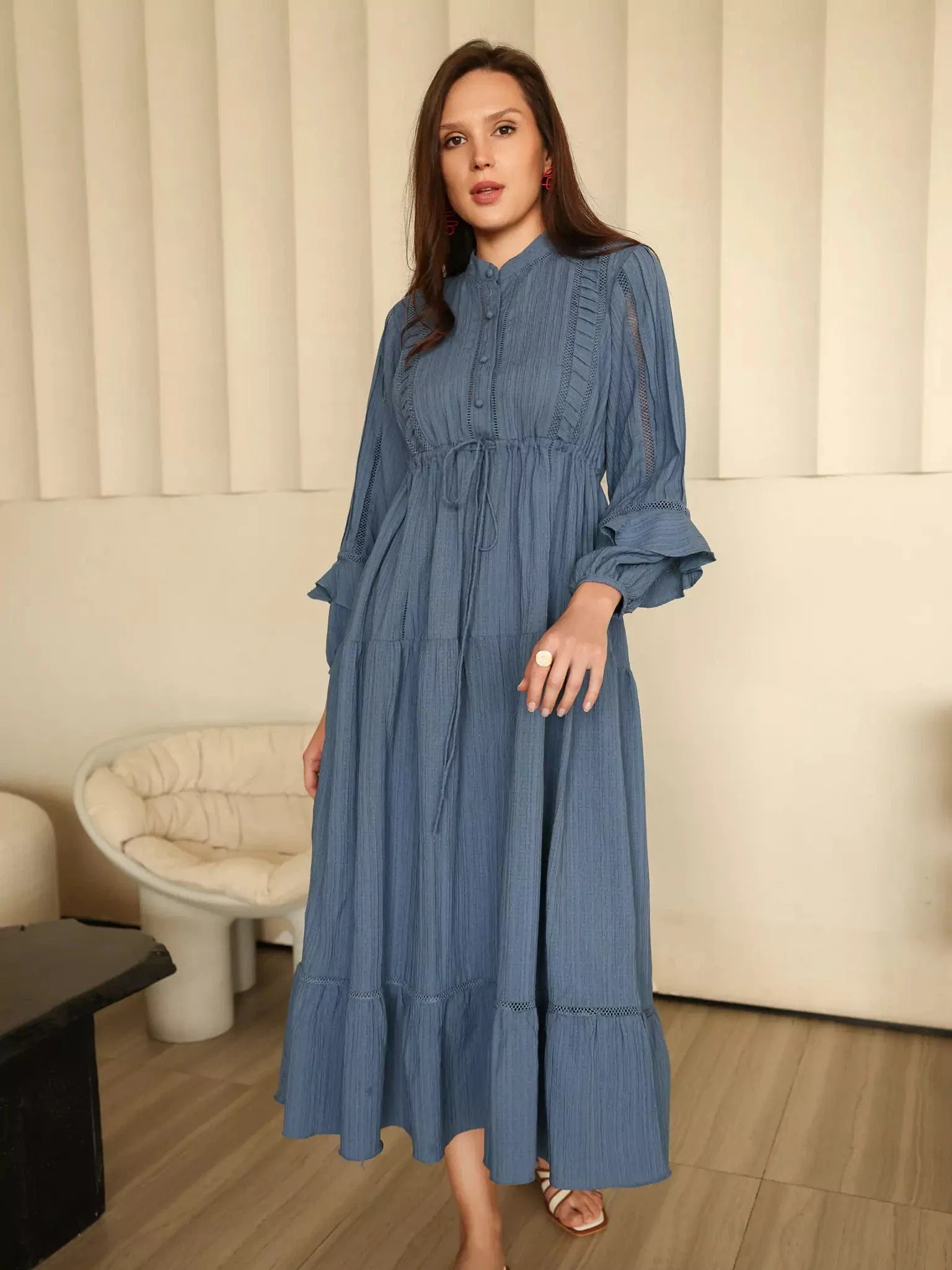 Miorah Blue Lace Detail Dress - Image 7