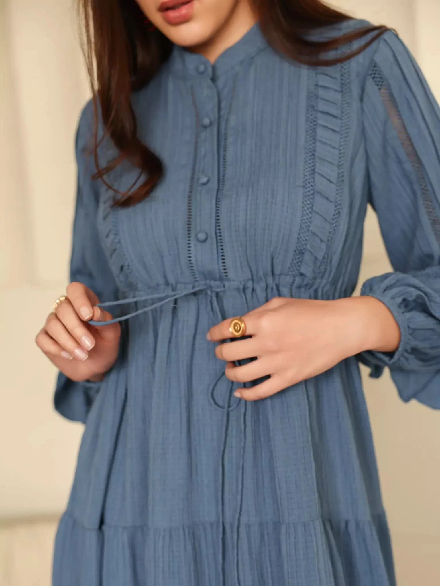 Miorah Blue Lace Detail Dress - Image 8