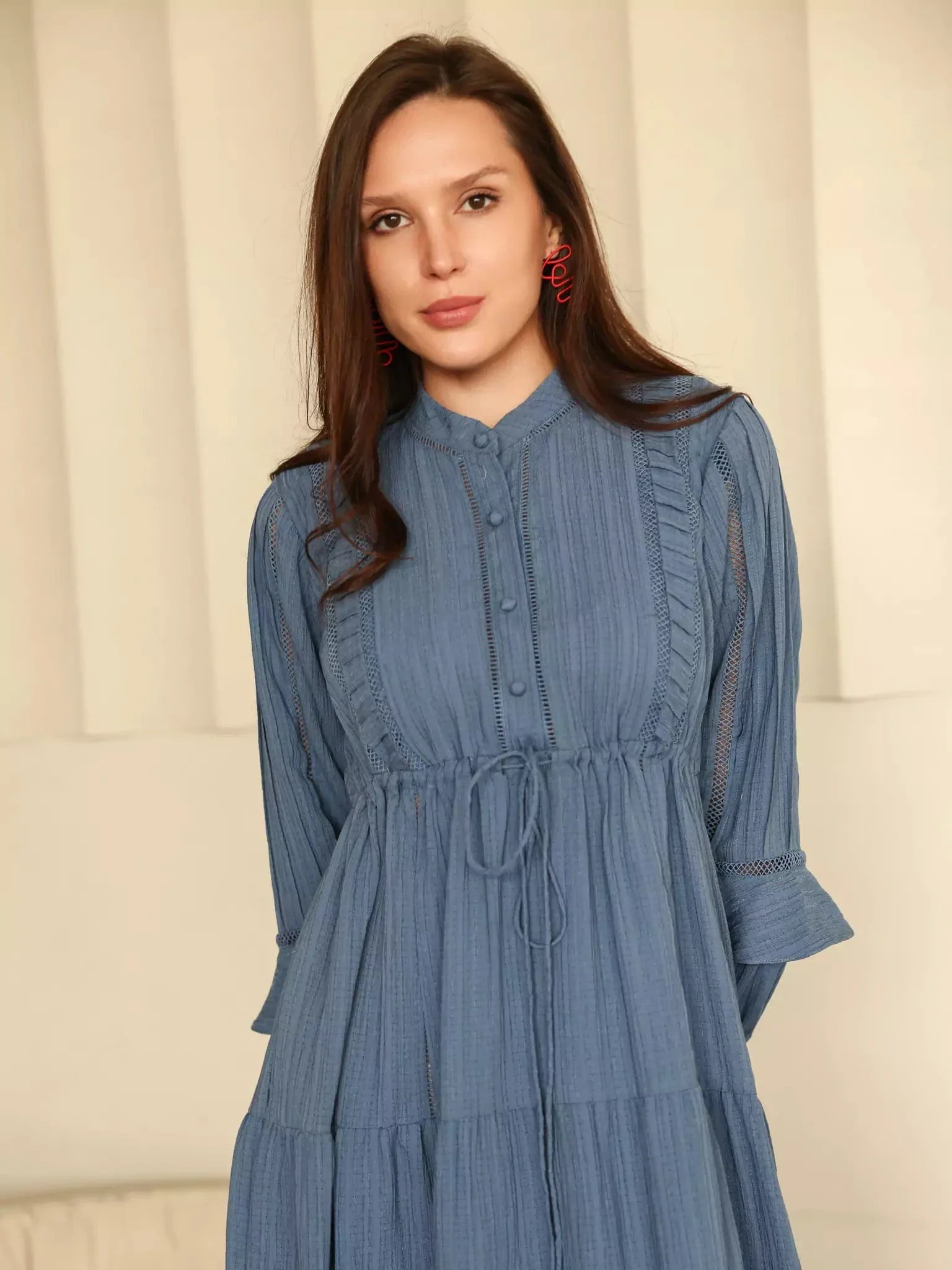 Miorah Blue Lace Detail Dress - Image 9