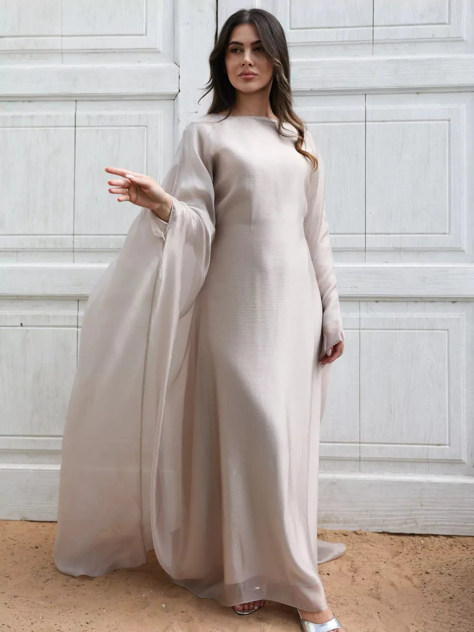 Mira Butterfly Beige Dress - Image 5