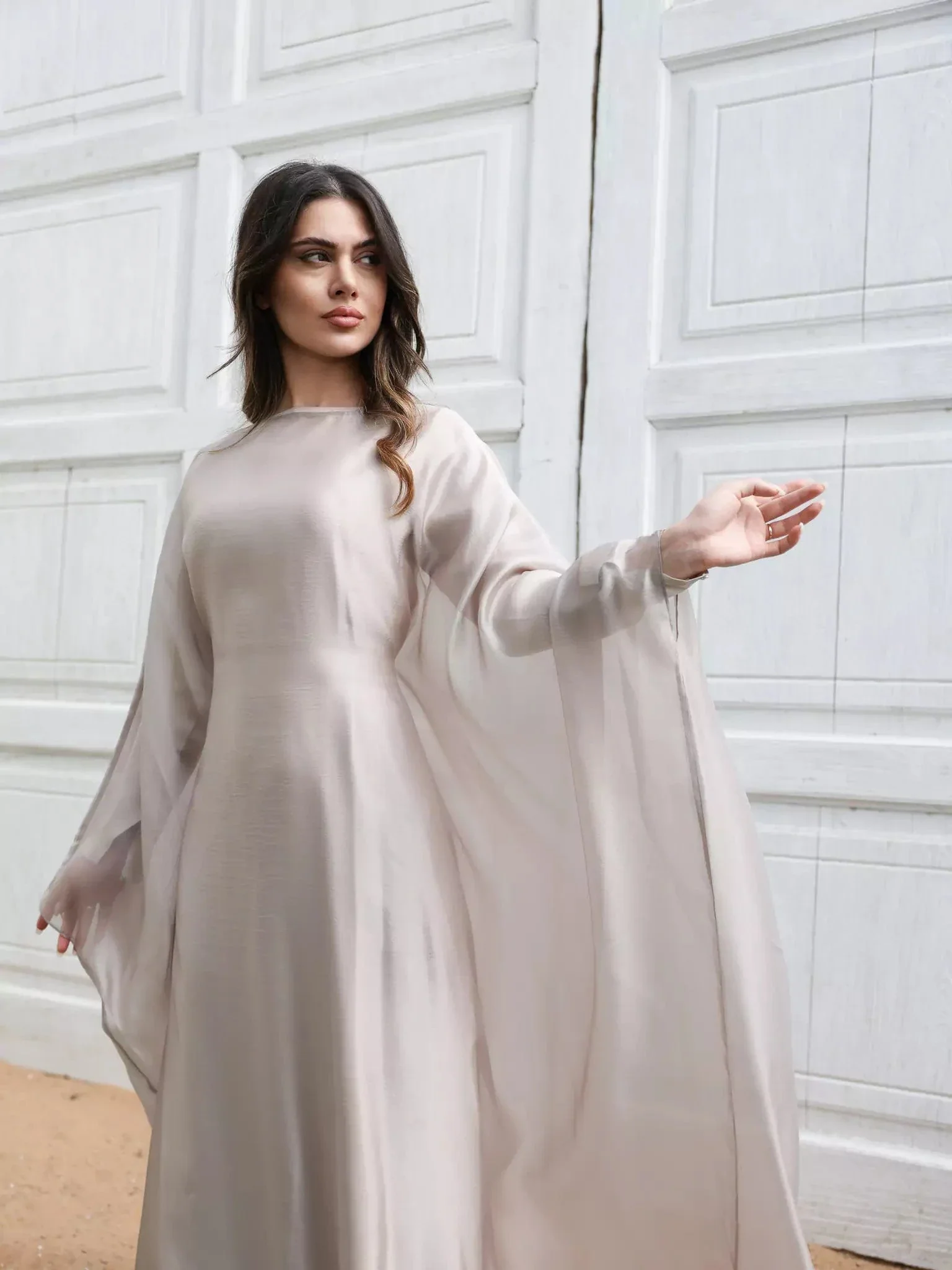 Mira Butterfly Beige Dress - Image 7