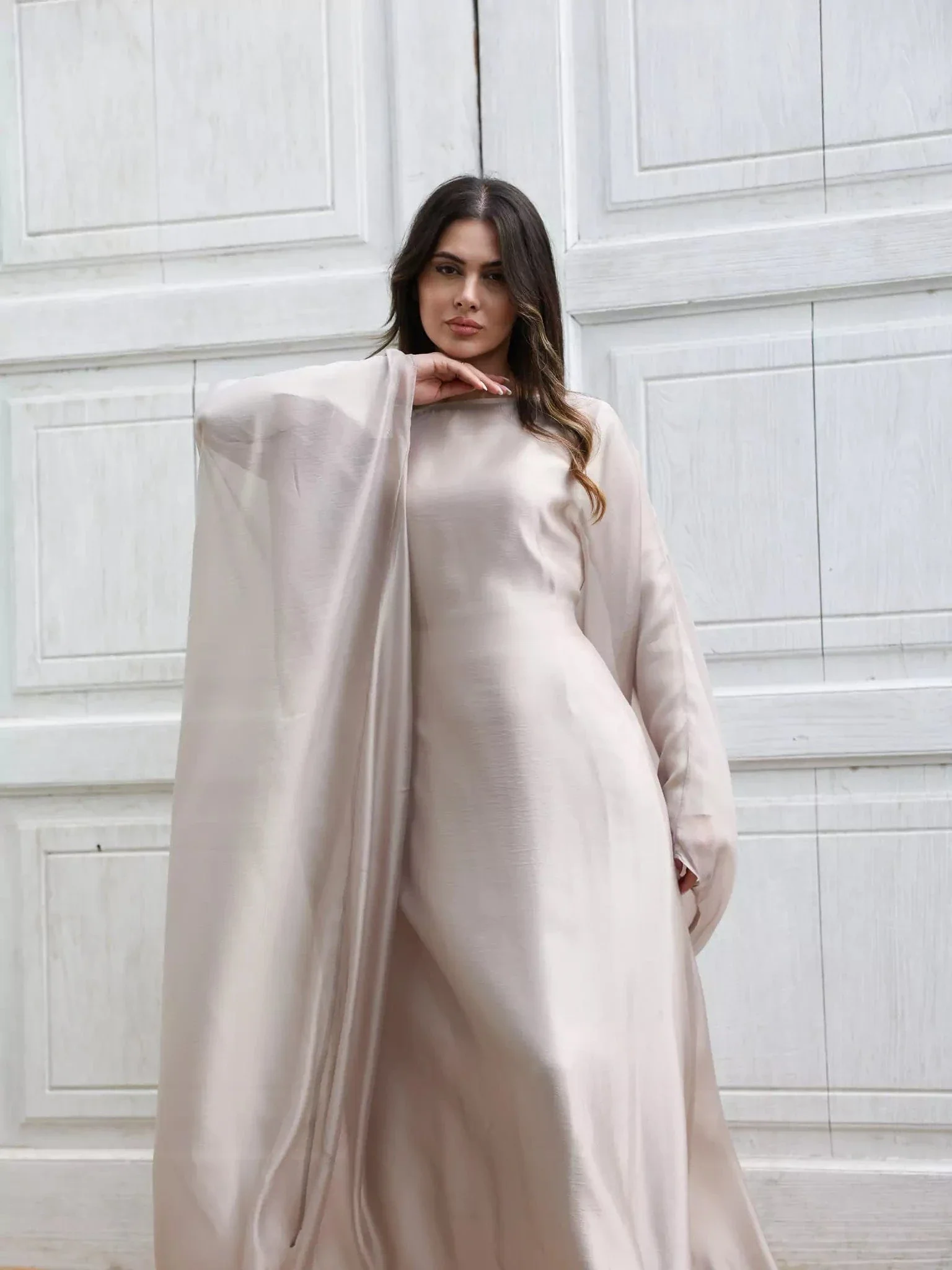 Mira Butterfly Beige Dress - Image 9