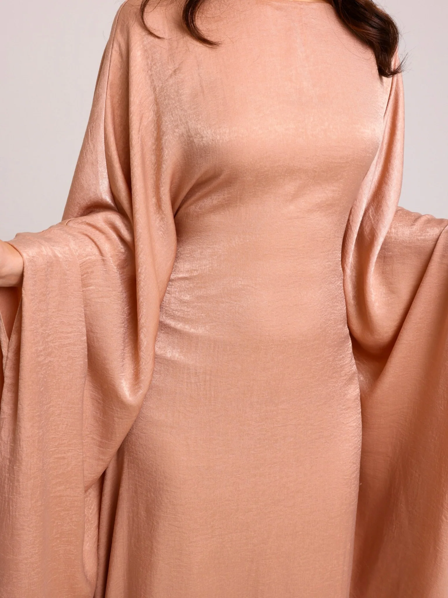 Mira Butterfly Beige Soft Silk Dress - Image 3