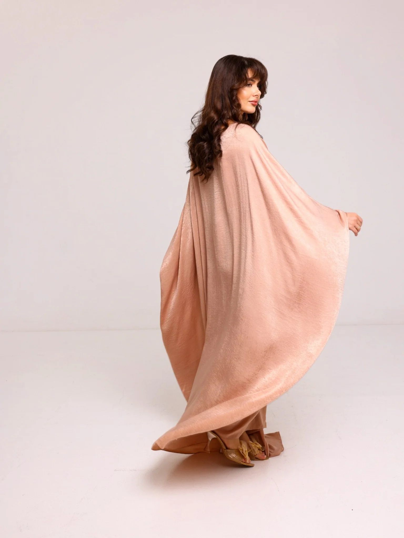 Mira Butterfly Beige Soft Silk Dress - Image 4