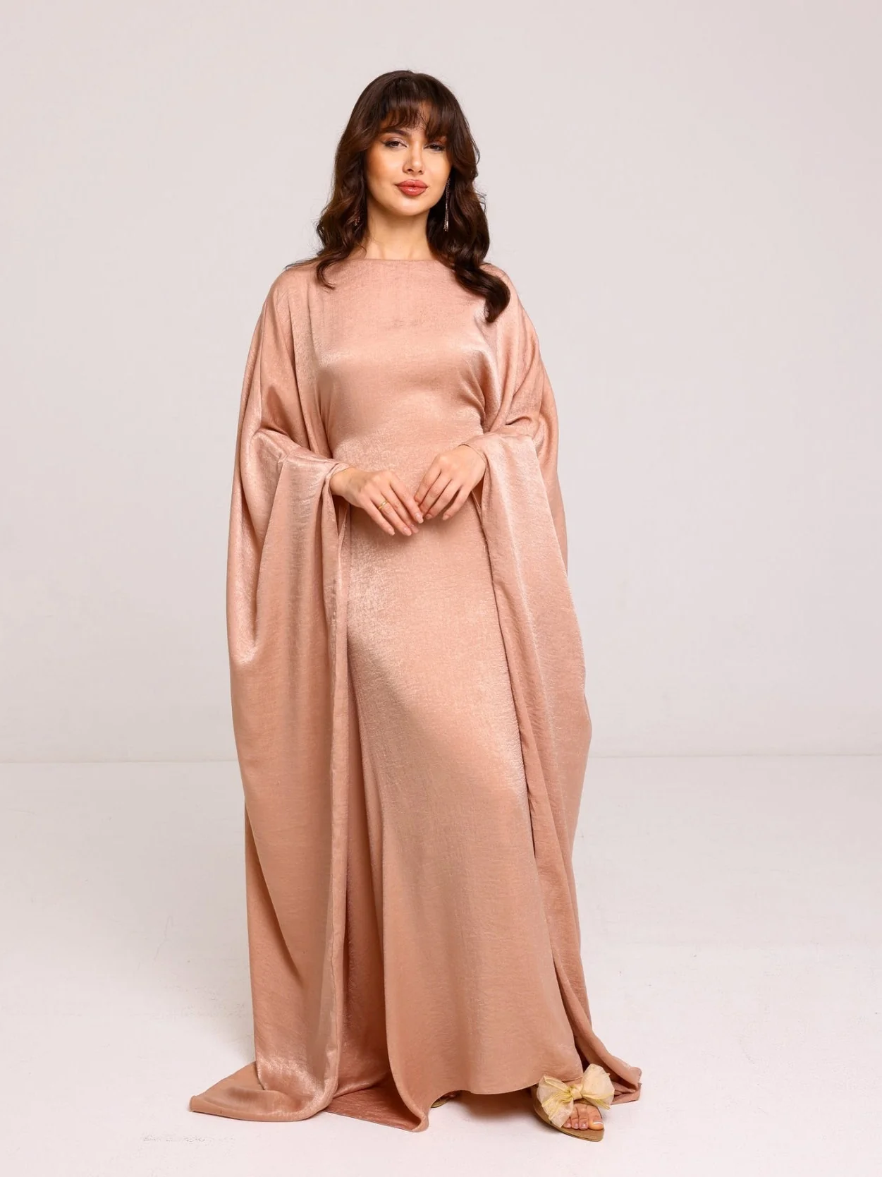 Mira Butterfly Beige Soft Silk Dress - Image 6