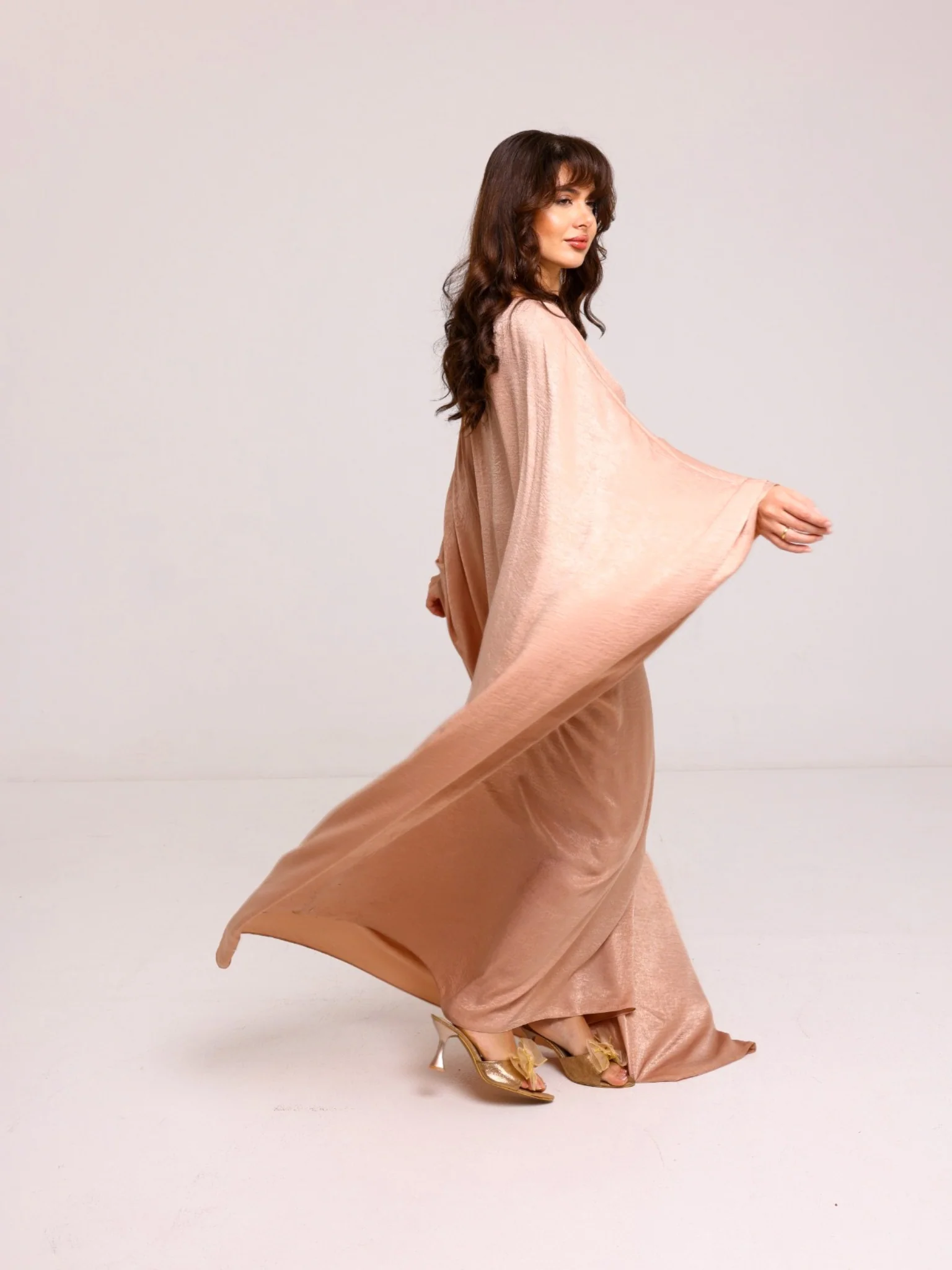 Mira Butterfly Beige Soft Silk Dress - Image 7