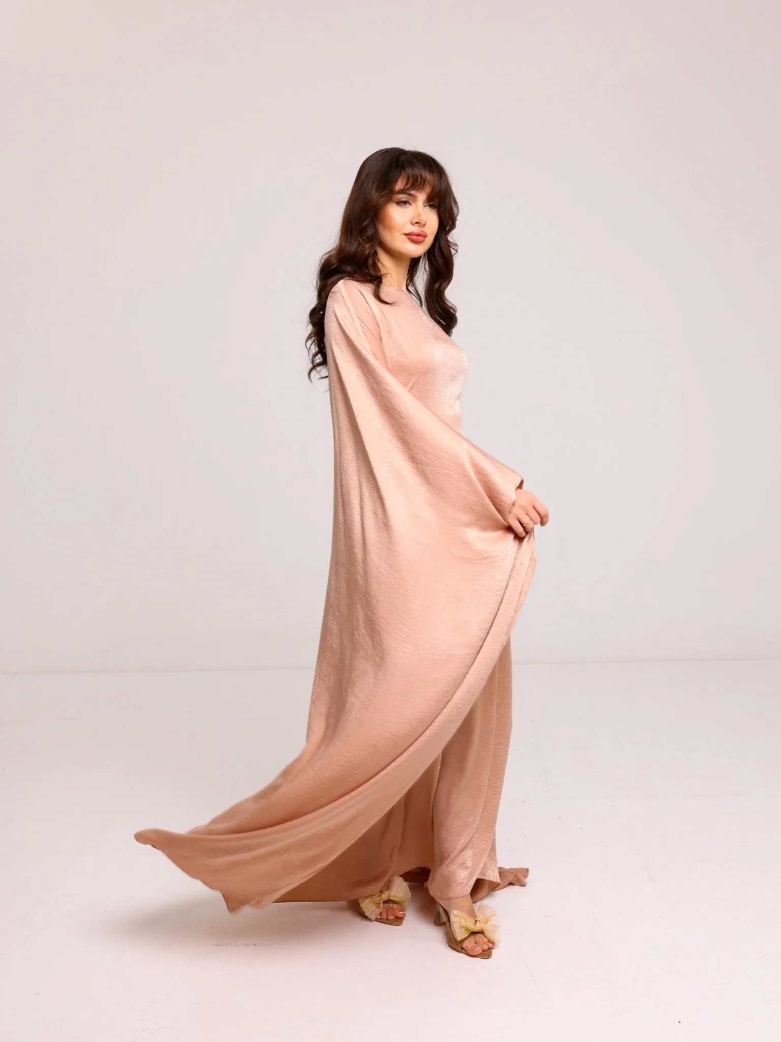 Mira Butterfly Beige Soft Silk Dress - Image 8